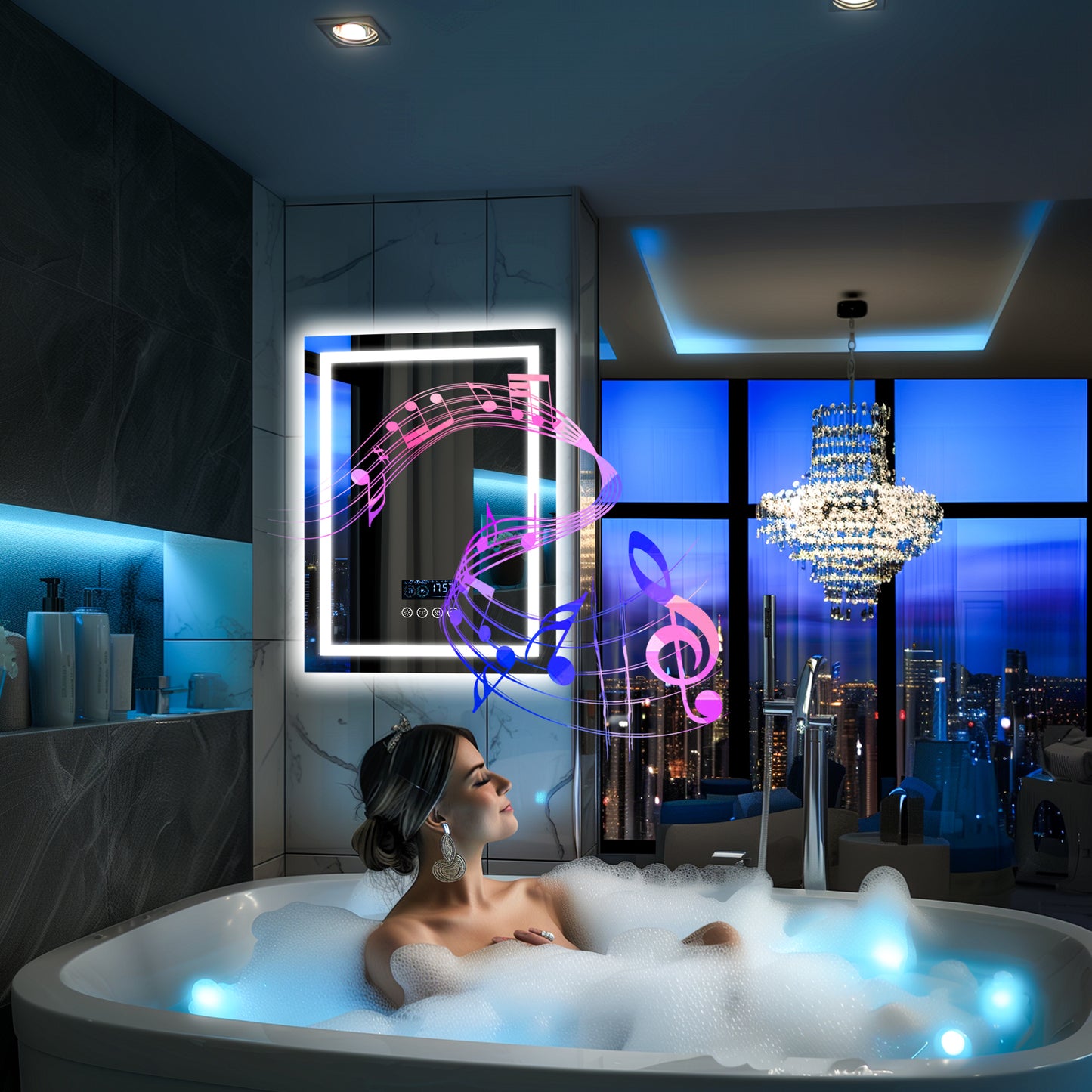LUVODI LED Bathroom Mirror with Bluethooth Speaker Music Defogging Date & Time Display