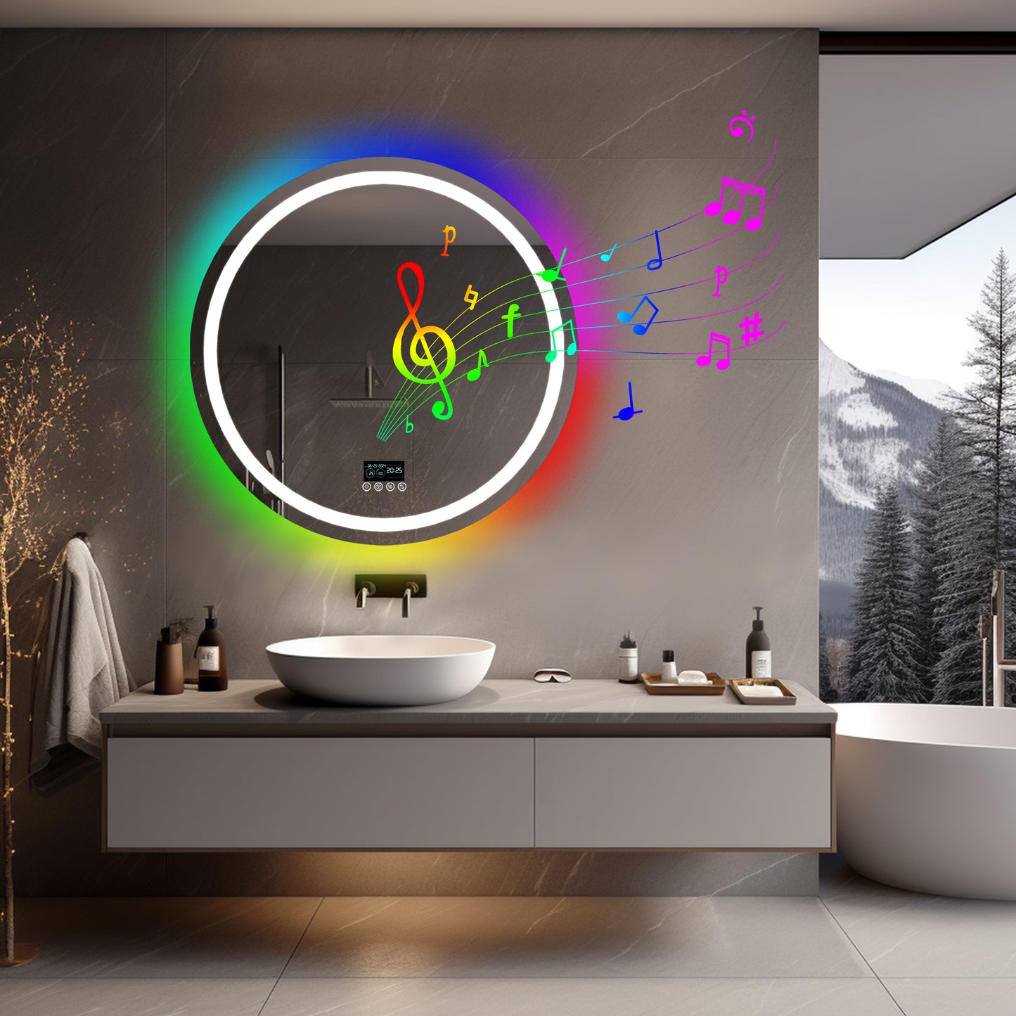 LUVODI Round LED Bluetooth Bathroom Mirror with RGB Backlit