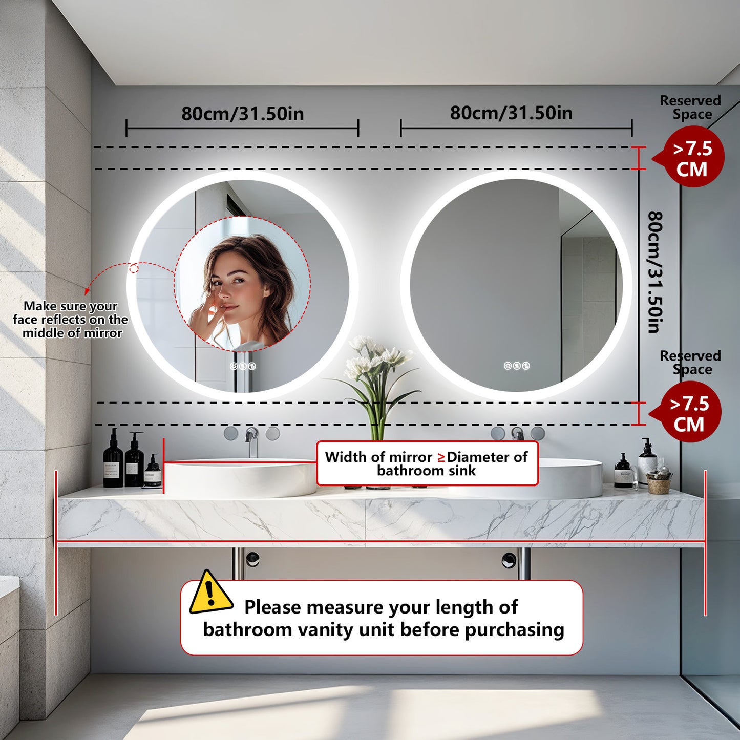 LUVODI Round Bluetooth Bathroom Mirror with Speaker, No Display 31.5 in