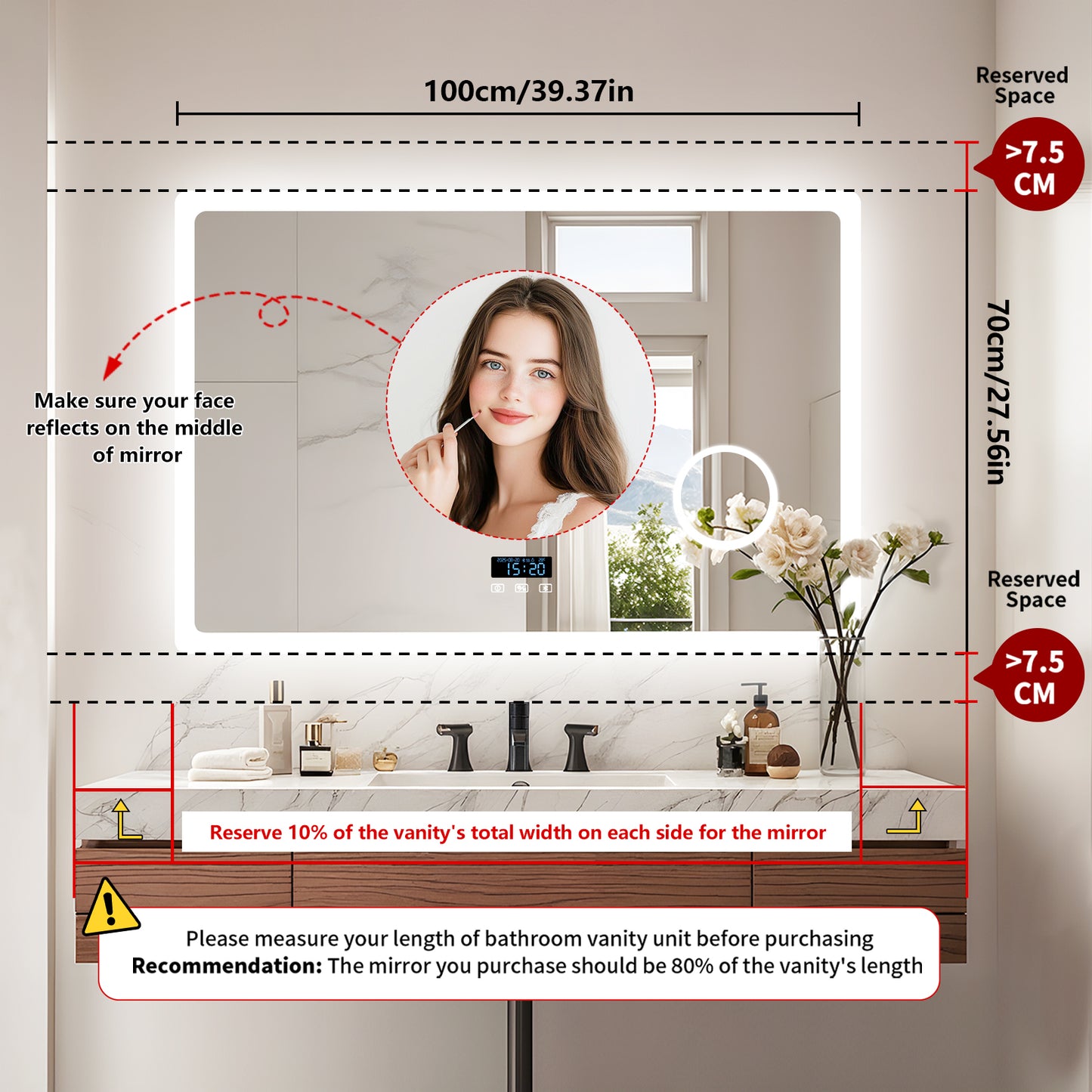 LUVODI Bluetooth Bathroom Mirror With 3X Magnifying, Time/Date Display Makeup Mirror