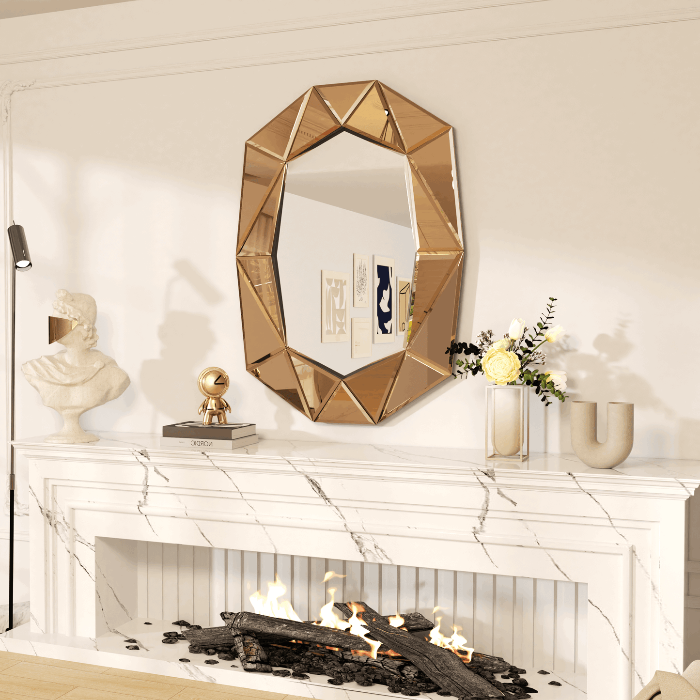 Asymmetrical Decorative Wall Mirror with Beveled Diamond Pieces