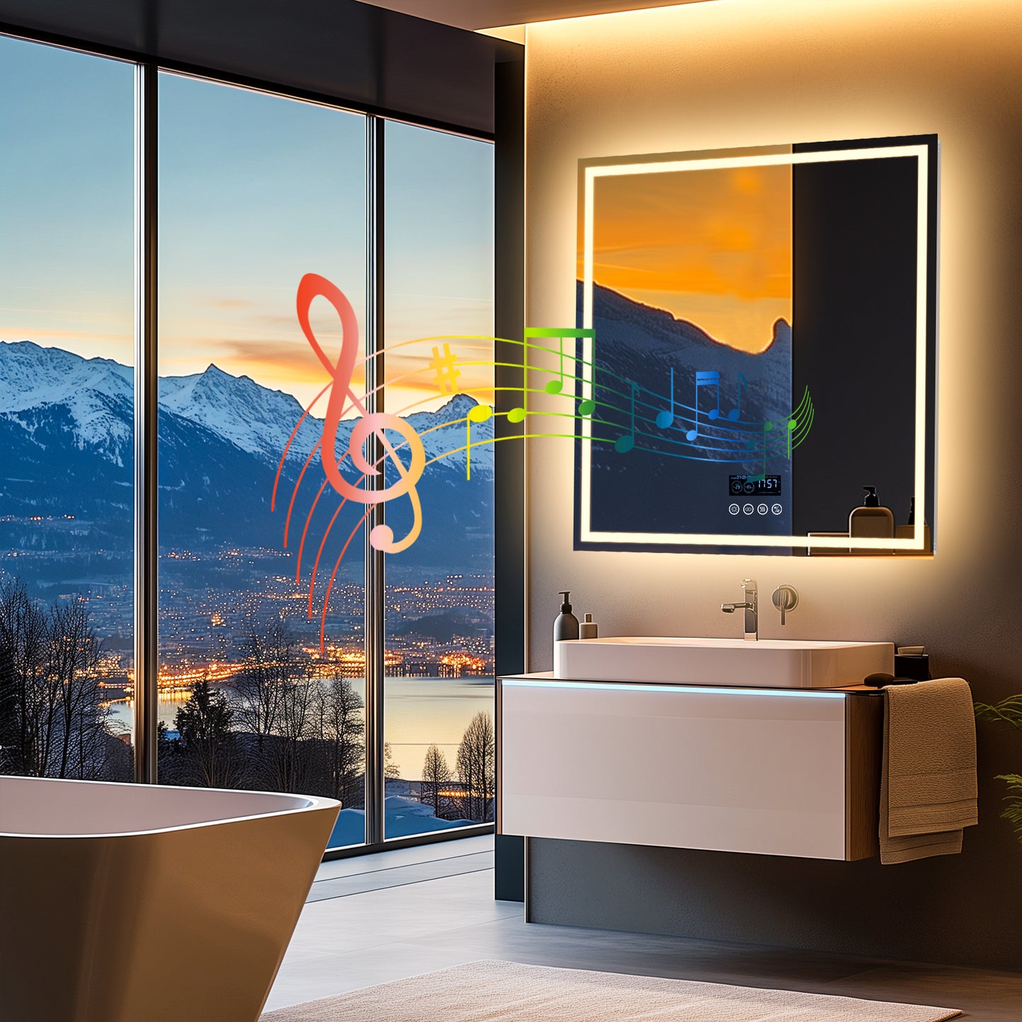 LUVODI Square LED Buetooth Bathroom Mirror Music Mirror
