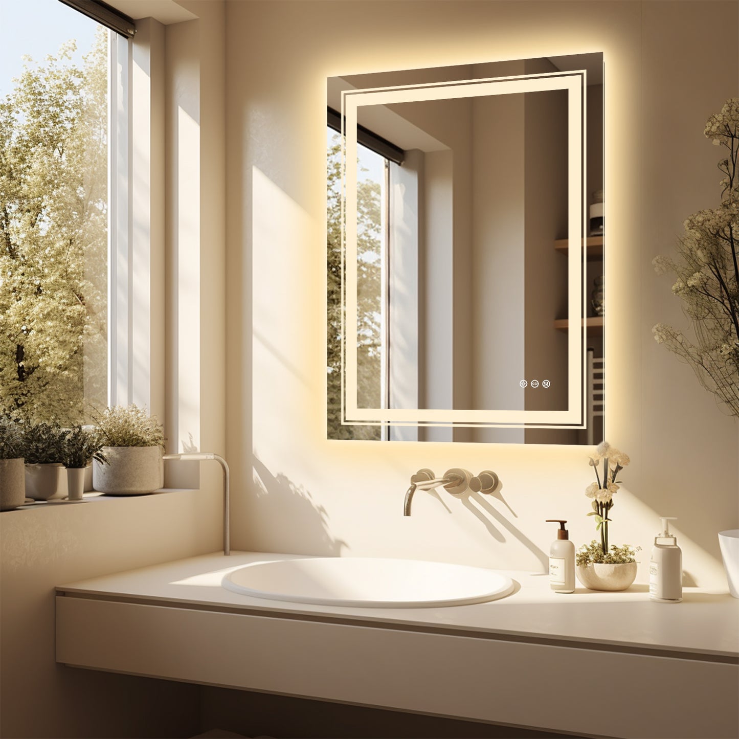 LUVODI Rectangular LED Bathroom Mirror Backlit + Front Lighted, Defogging