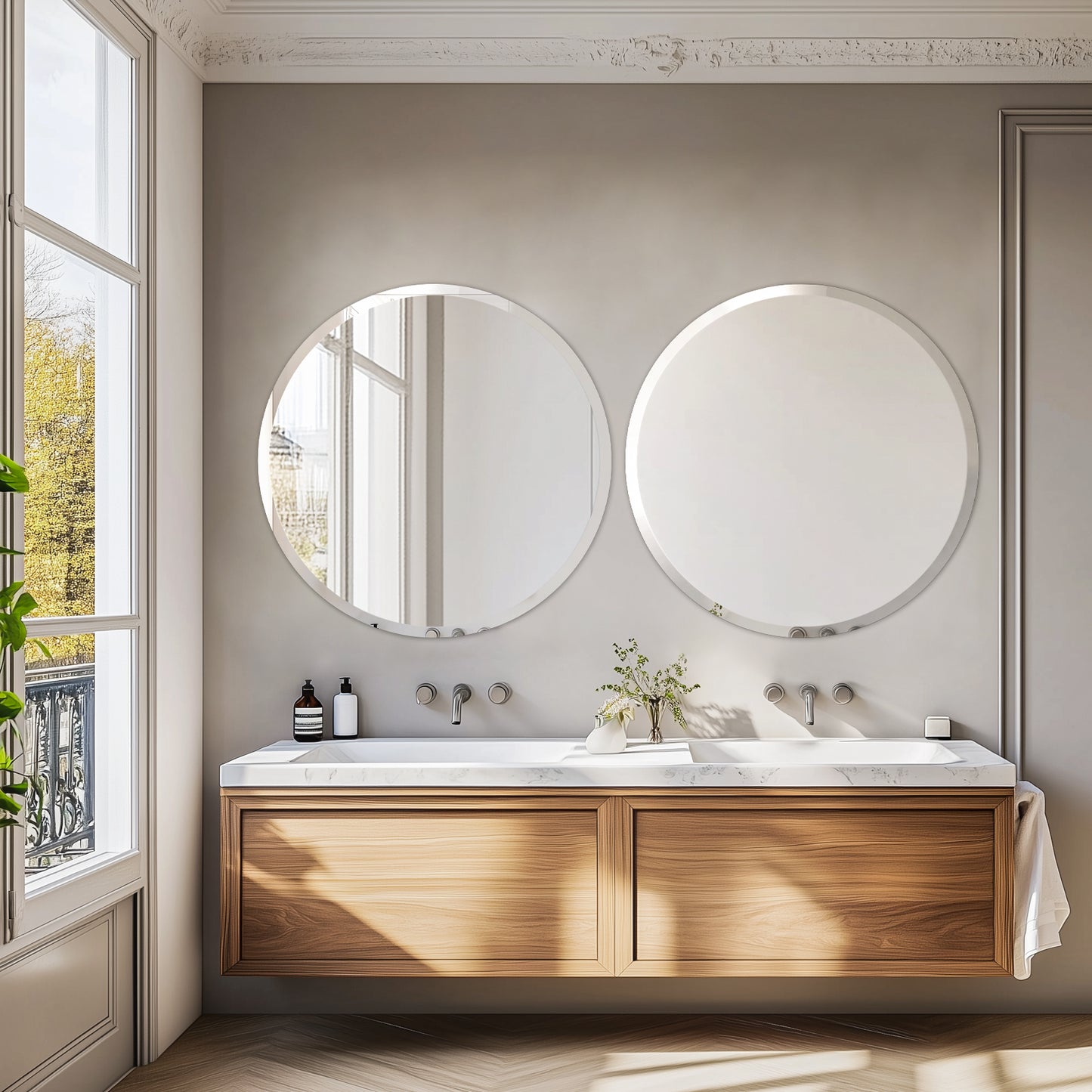 Frameless Round Circle Wall Glass Decor Mirror with Beveled Edge 23.6"/31.5" D