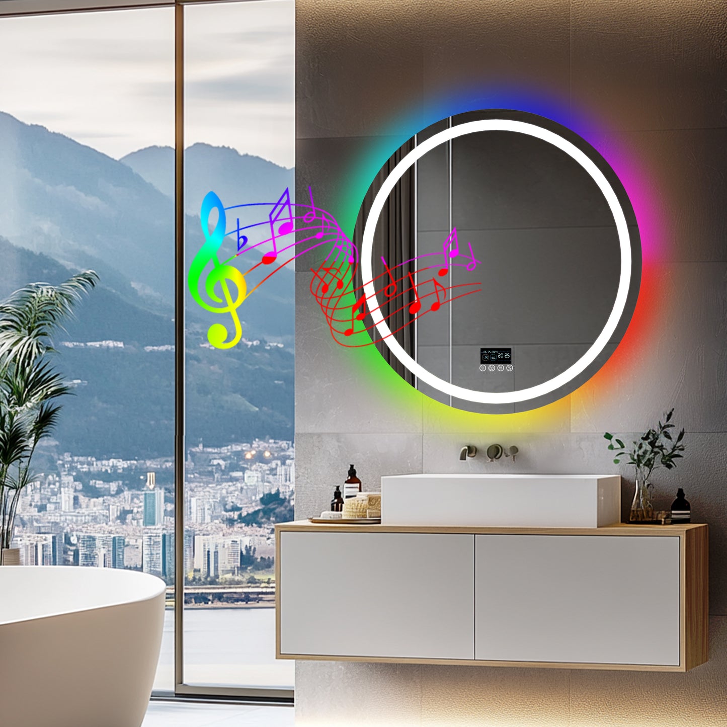 LUVODI Round LED Bluetooth Bathroom Mirror with RGB Backlit