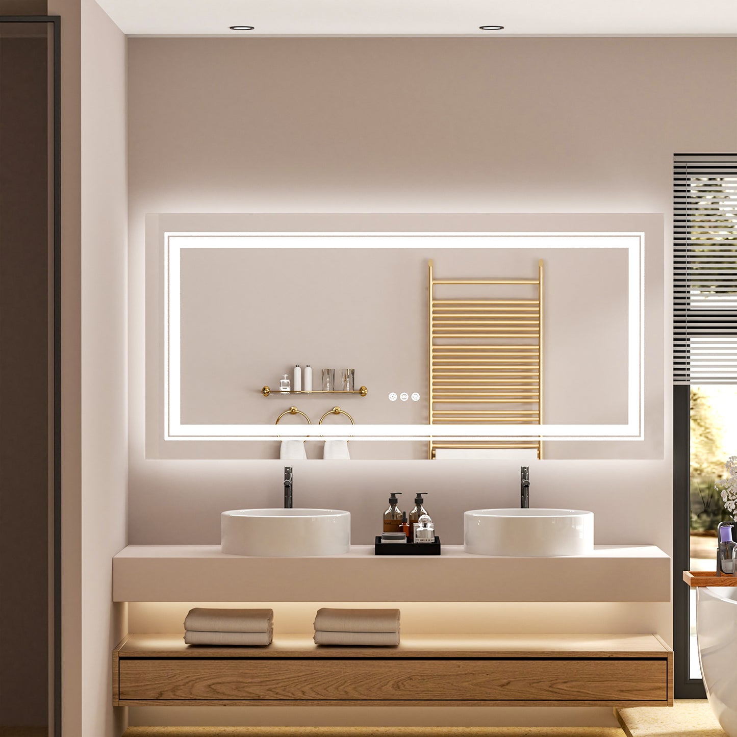 LUVODI Rectangular LED Bathroom Mirror 3 Color Backlit and Front Light Horizontal/Vertical