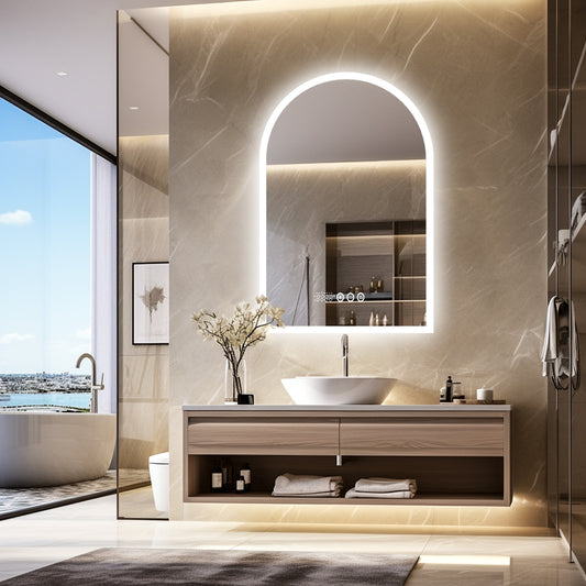 LUVODI Arched LED Bathroom Mirror Date and Time, Temperature