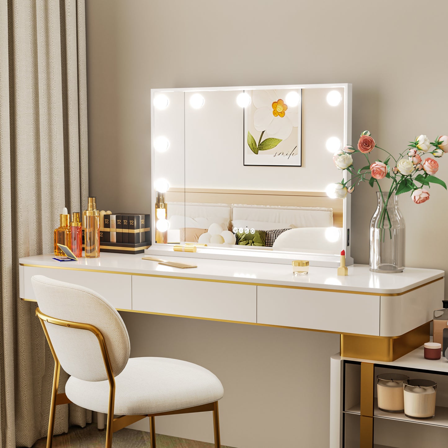 LUVODI Hollywood Vanity Mirror with Lights and Bluetooth Speakers, 32x24in
