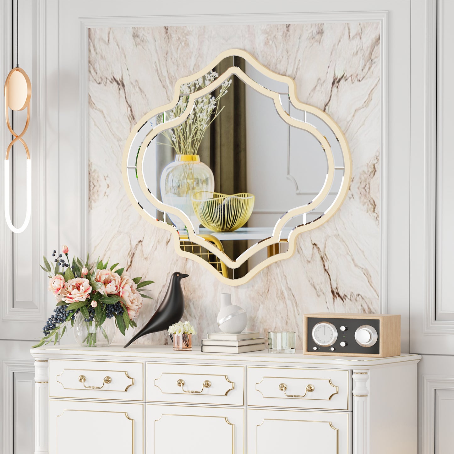 Irregular Silver Wall Decor Mirror Golden Rim for Hallway 31”x34”