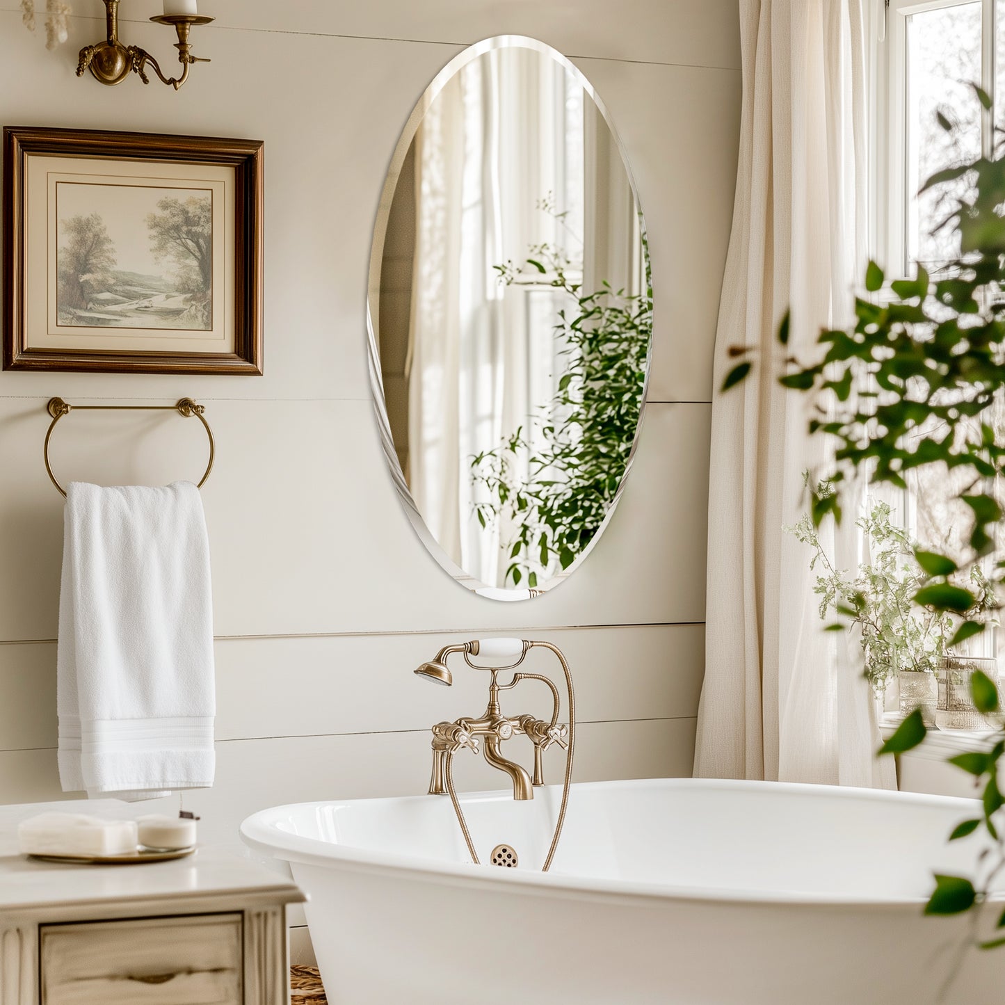 Frameless Beveled Edge Oval Wall Mirror