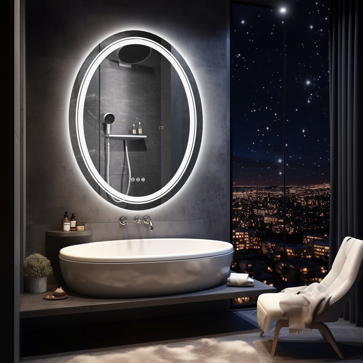 LUVODI Oval LED Bathroom Mirror Backlit + Front Lighted, Defogging