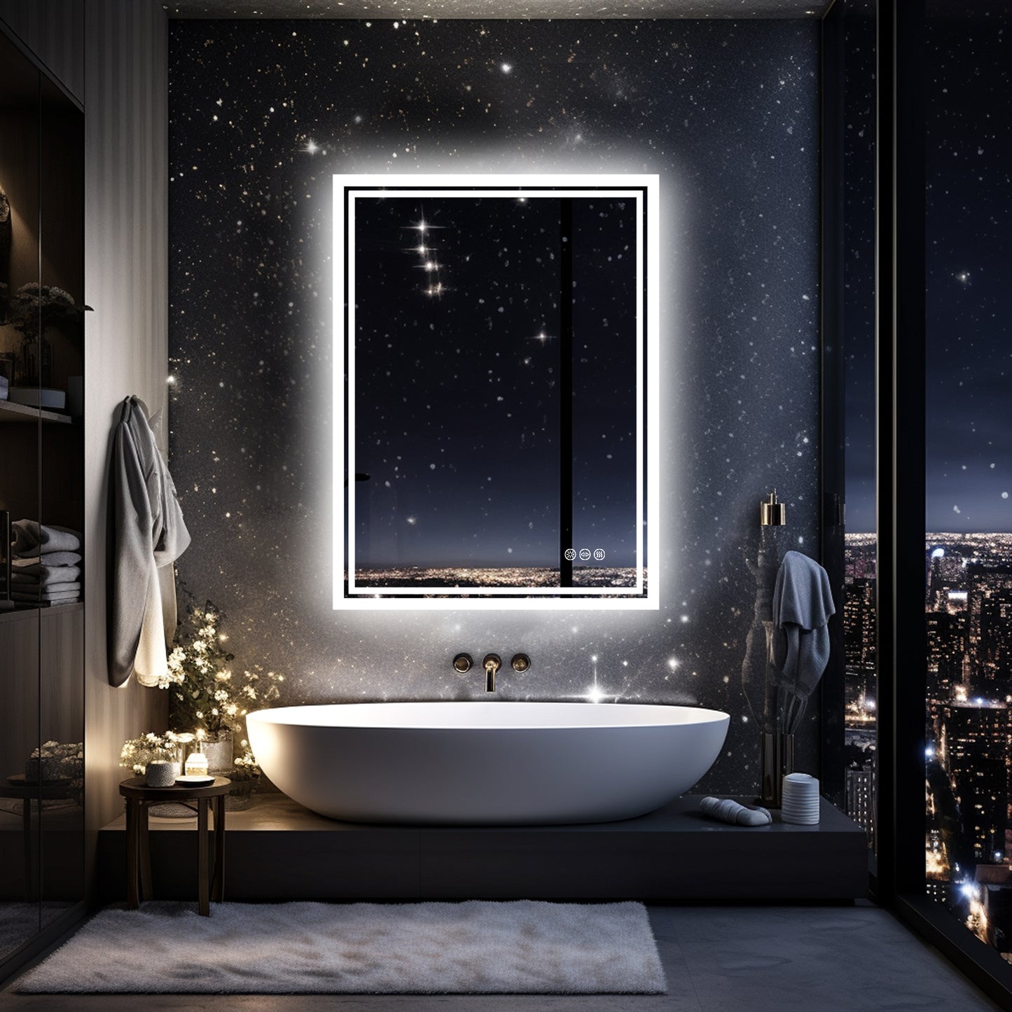 LUVODI Rectangular LED Bathroom Mirror 3Color Defogging Smart Mirror(Glowing Outer Edge)
