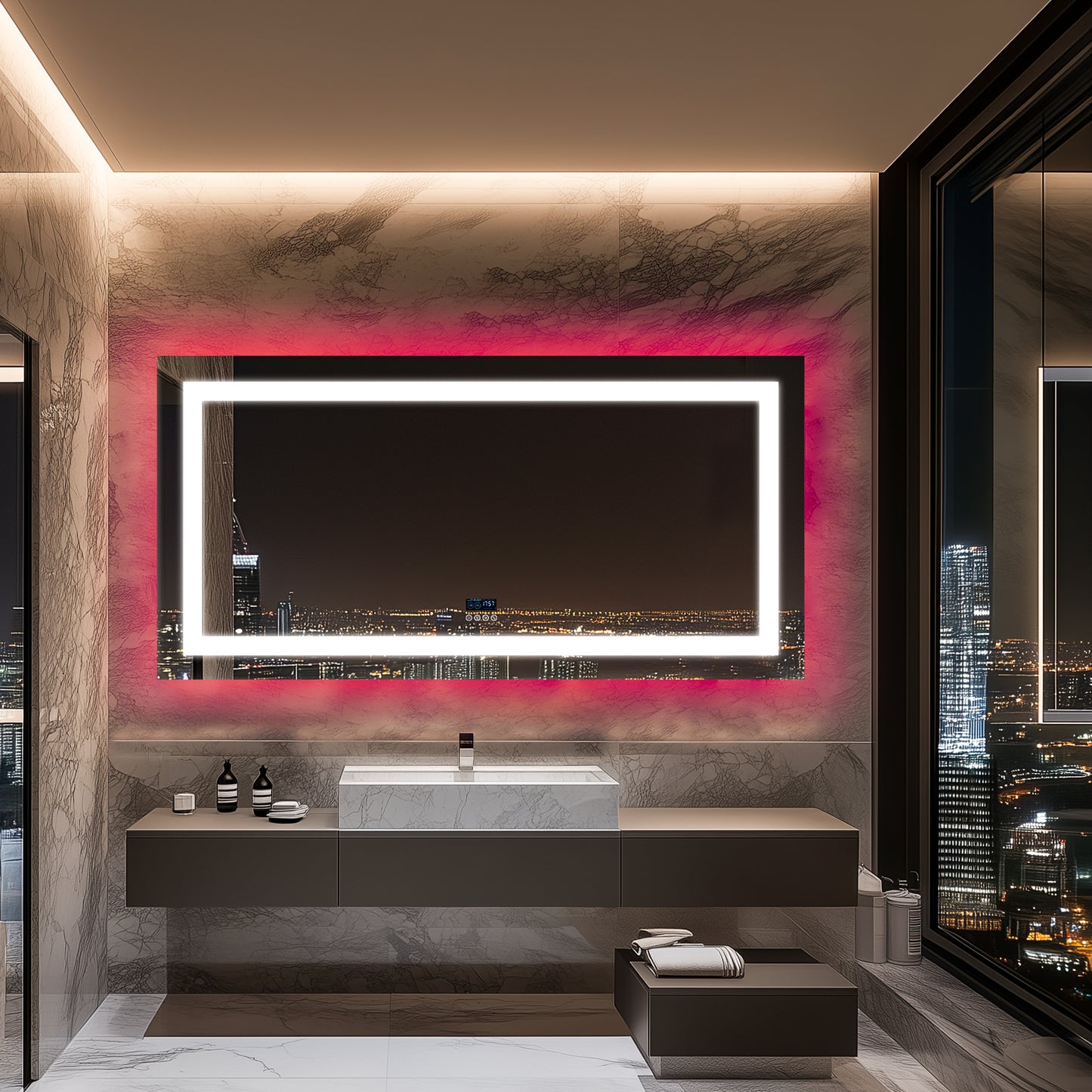 LUVODI Rectangular Bluetooth Bathroom Mirror with RGB Backlit, Smart Display Horizontal Hanging