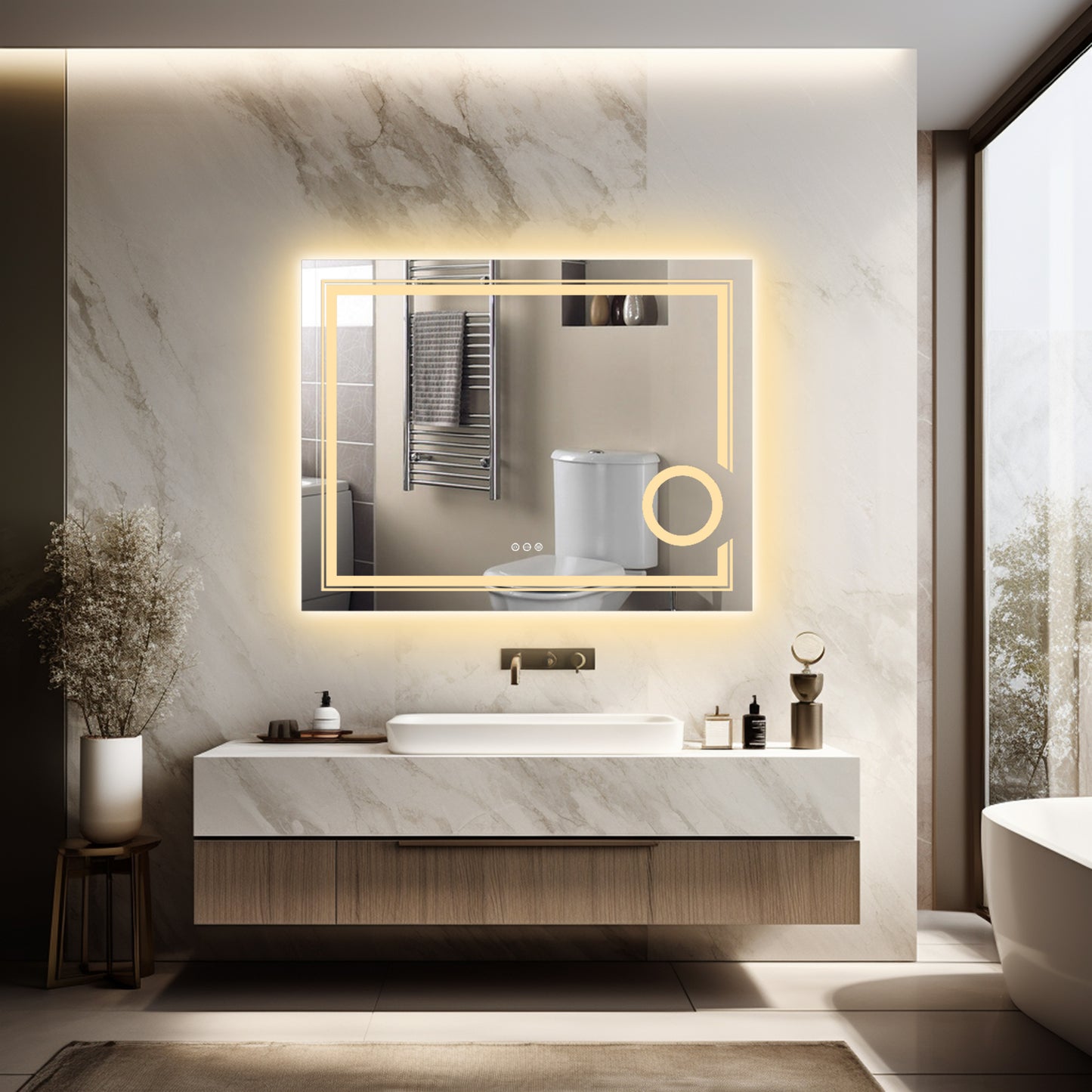 LUVODI LED Bathroom Mirror 3X Magnifier Dimmable Front Light + Backlit Defogging , Memory Function