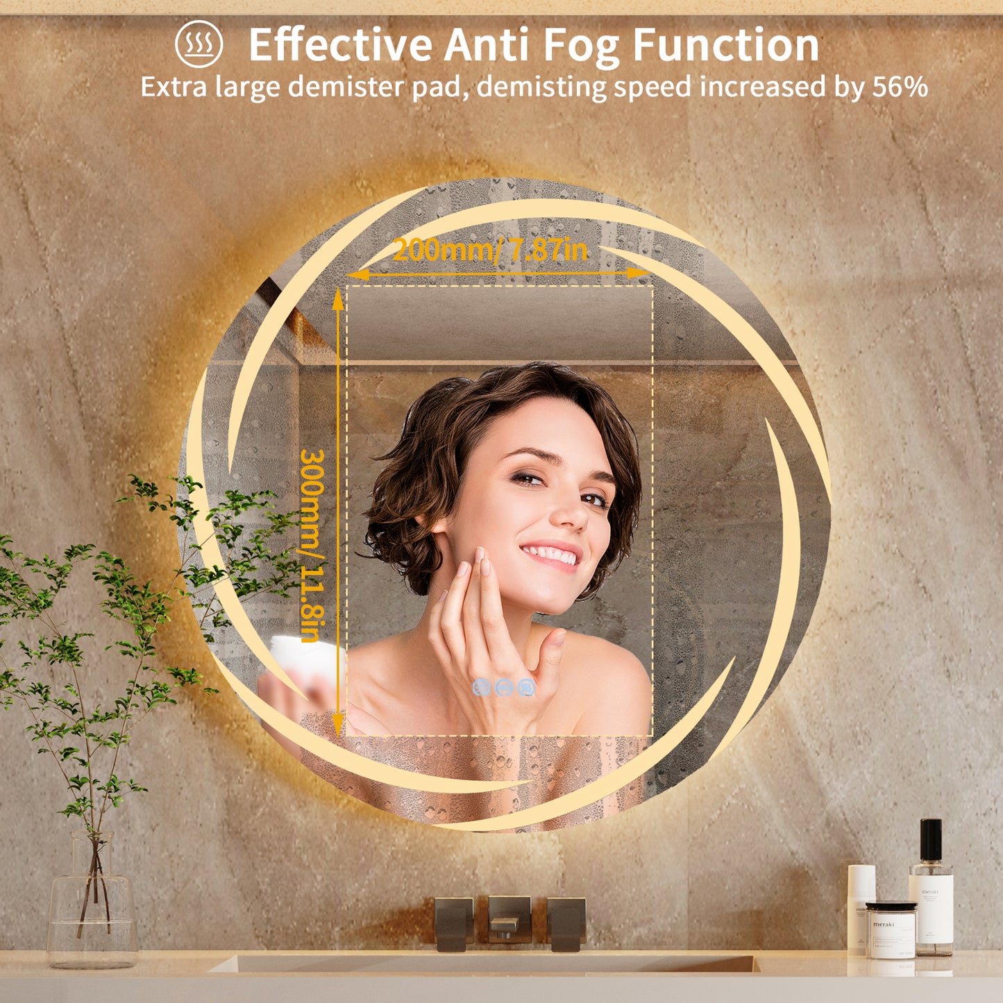 LUVODI Round LED Bathroom Mirror Dimmable Lighting 3 Colors Defogging Memory Function( Swirl style)