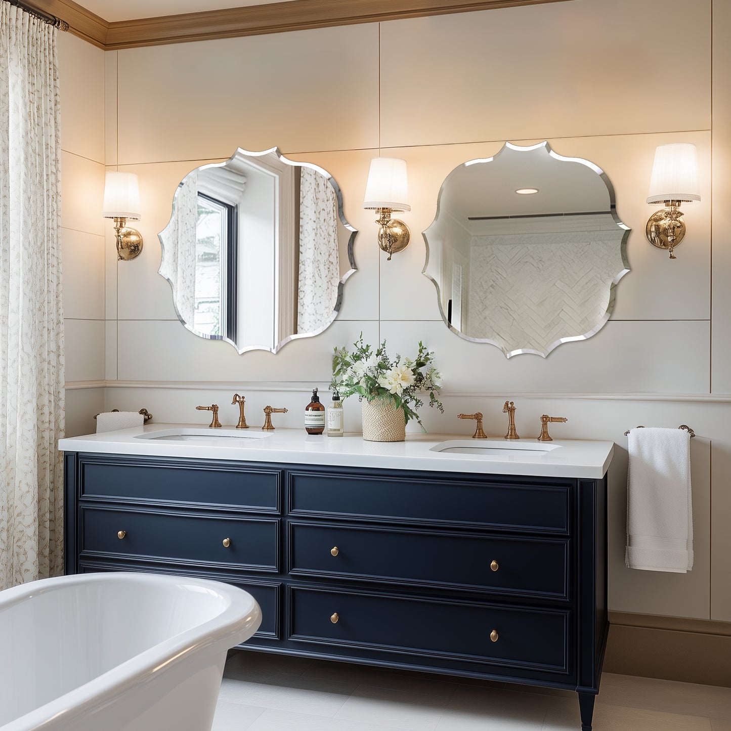 Frameless Irregular Wall Glass Mirror Beveled Edge Wall Vanity Mirror