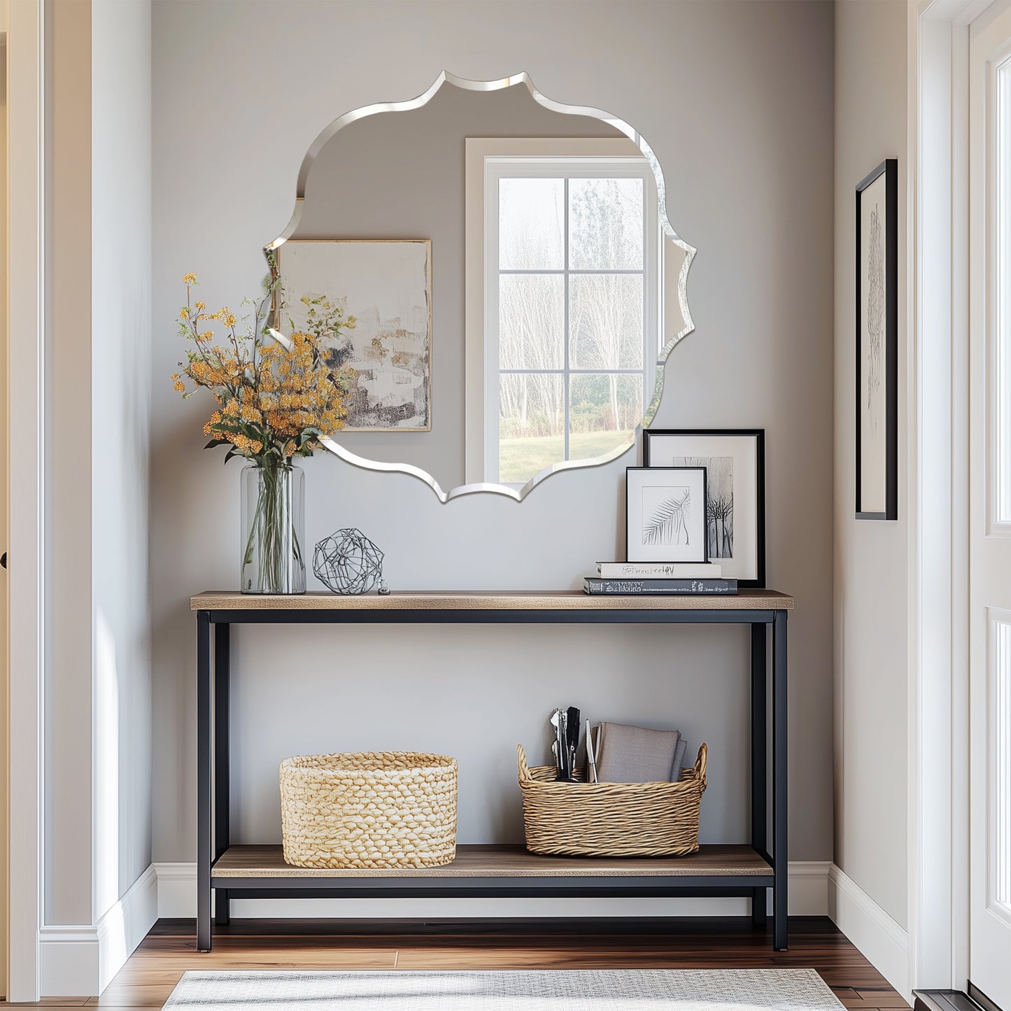 Frameless Irregular Wall Glass Mirror Beveled Edge Wall Vanity Mirror