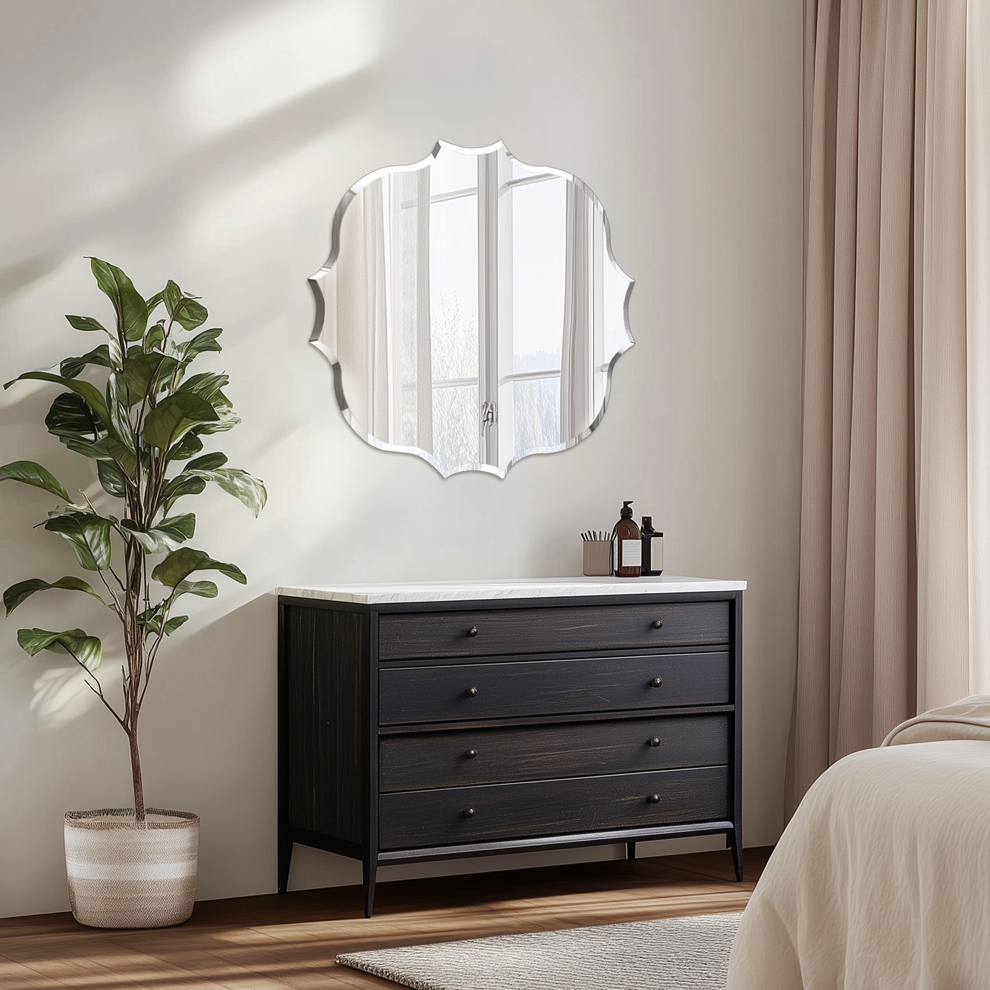 Frameless Irregular Wall Glass Mirror Beveled Edge Wall Vanity Mirror