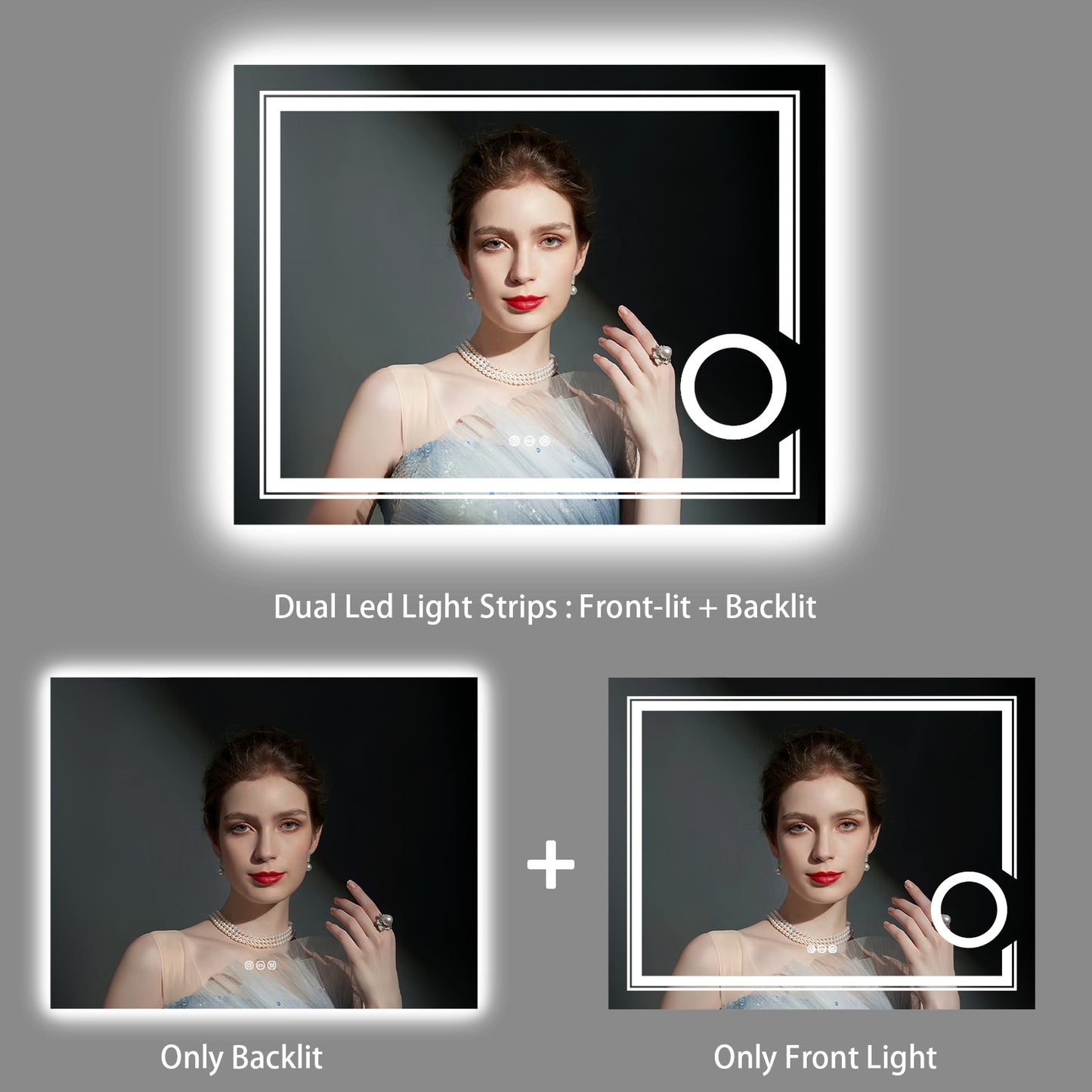 LUVODI LED Bathroom Mirror 3X Magnifier Dimmable Front Light + Backlit Defogging , Memory Function