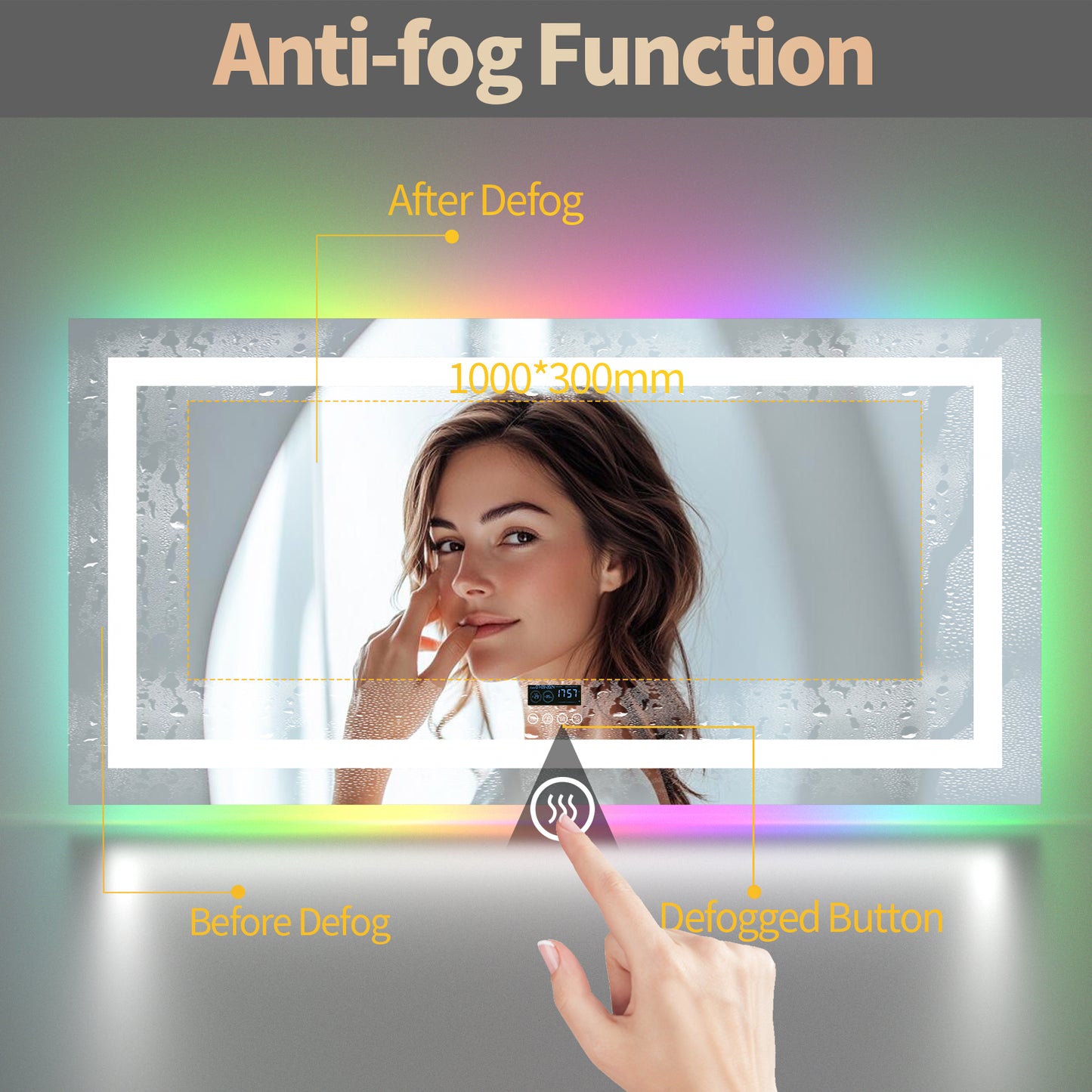 LUVODI Rectangular Bluetooth Bathroom Mirror with RGB Backlit, Smart Display Horizontal Hanging