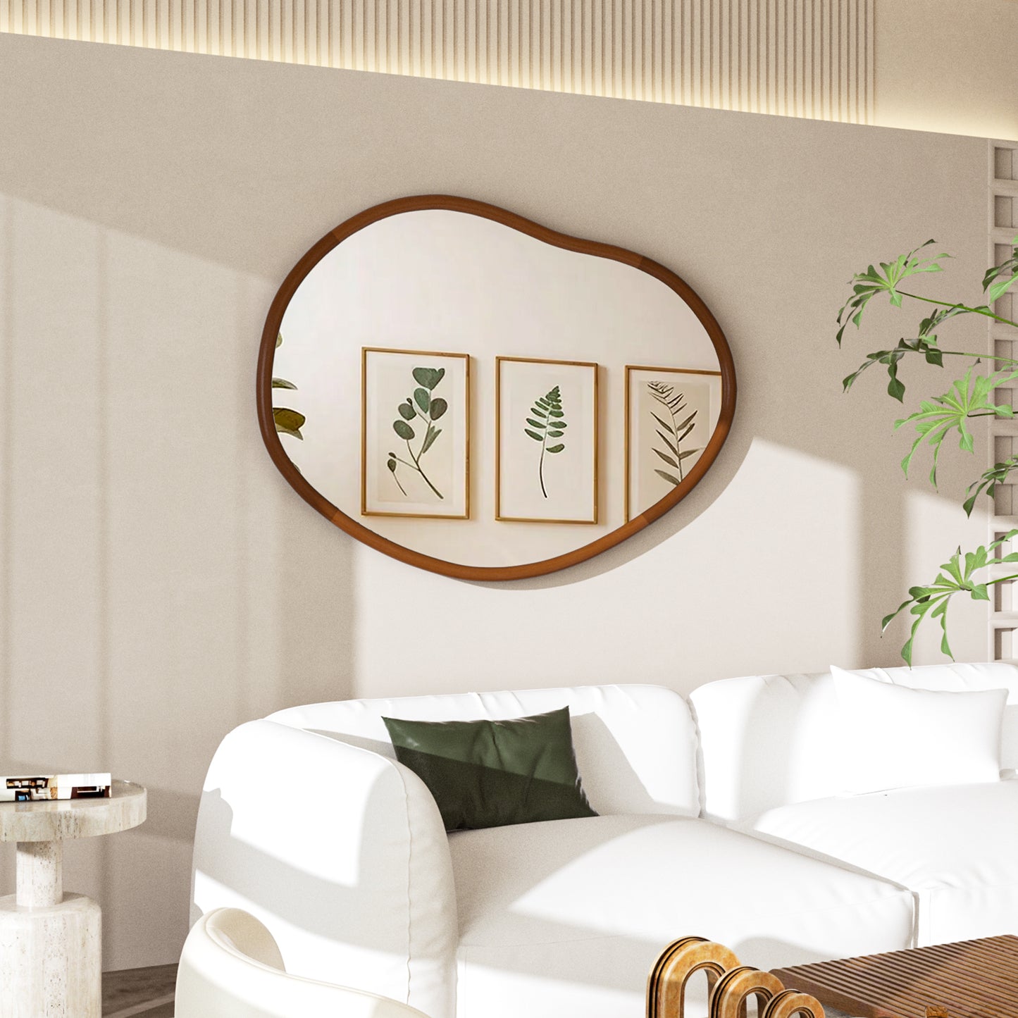 Mid Century Asymmetrical Wall Mirror Wood Frame Irregular Wall Mirror