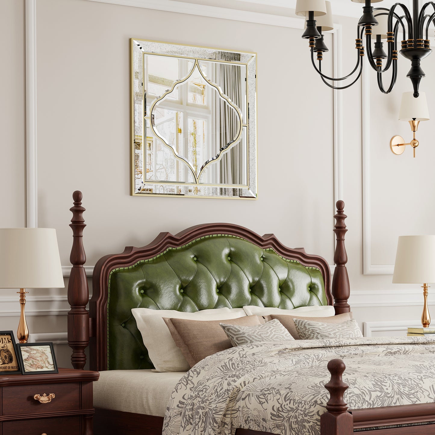 Elegant Square Wall Silver Glass Decorative Accent Mirror Golden Rim for Hallway