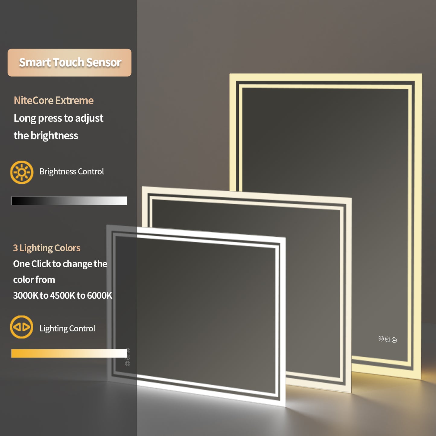 LUVODI Rectangular LED Bathroom Mirror 3Color Defogging Smart Mirror(Glowing Outer Edge)