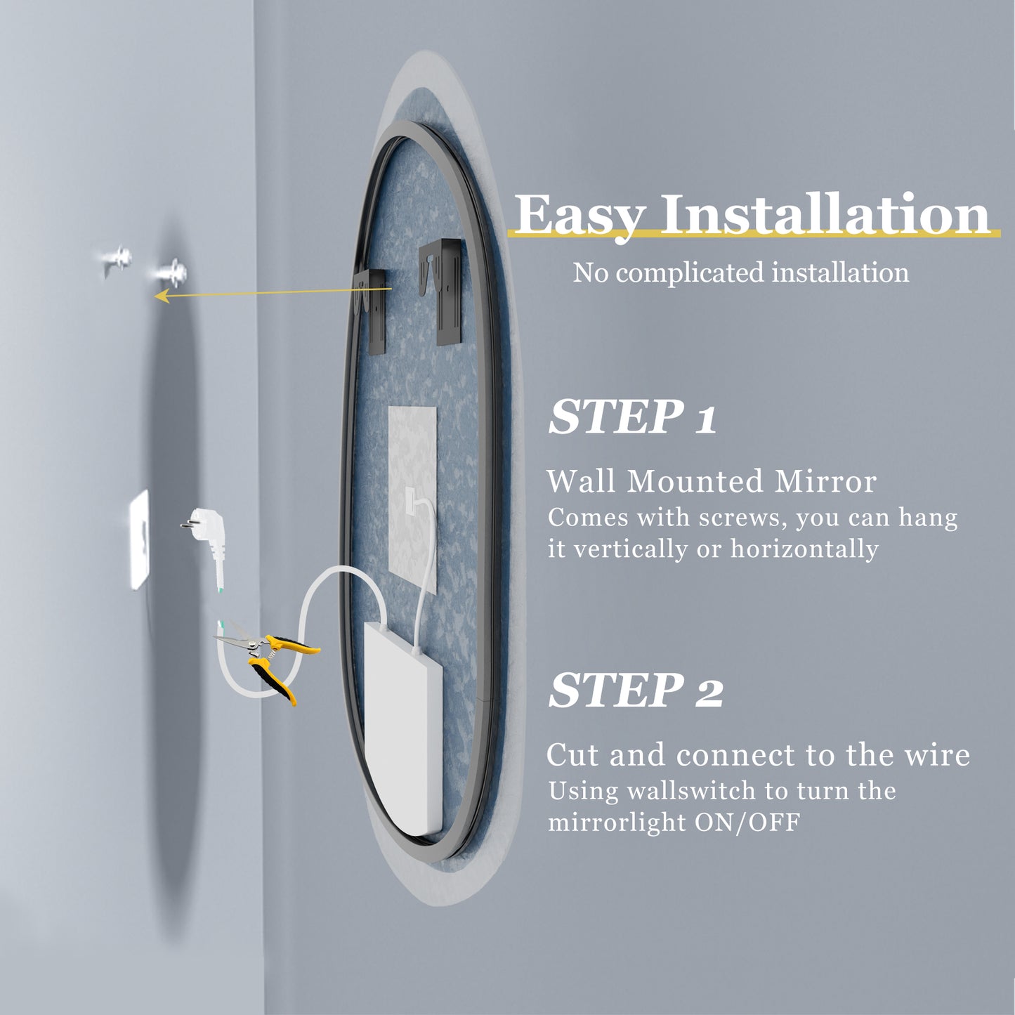 LUVODI Irregular Crystal Glass Wall Lighted Bathroom Mirror with Backlit Dimmable LED Vanity Mirror
