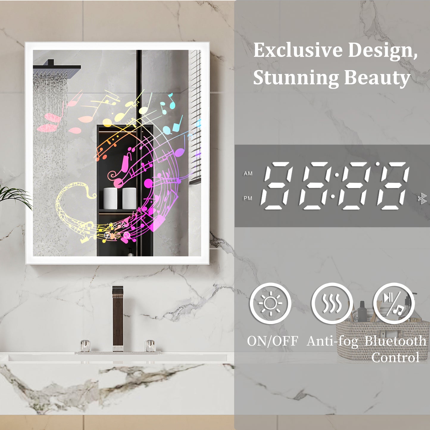 LUVODI LED Bluetooth Bathroom Mirror Cabinet, 500x600mm, 600x700mm, 3 colors, defogging