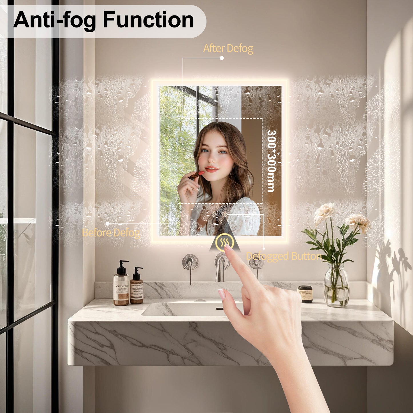 LUVODI Rectangular LED Bathroom Mirror with Lights, 2 Buttons (Glowing Outer Edge)