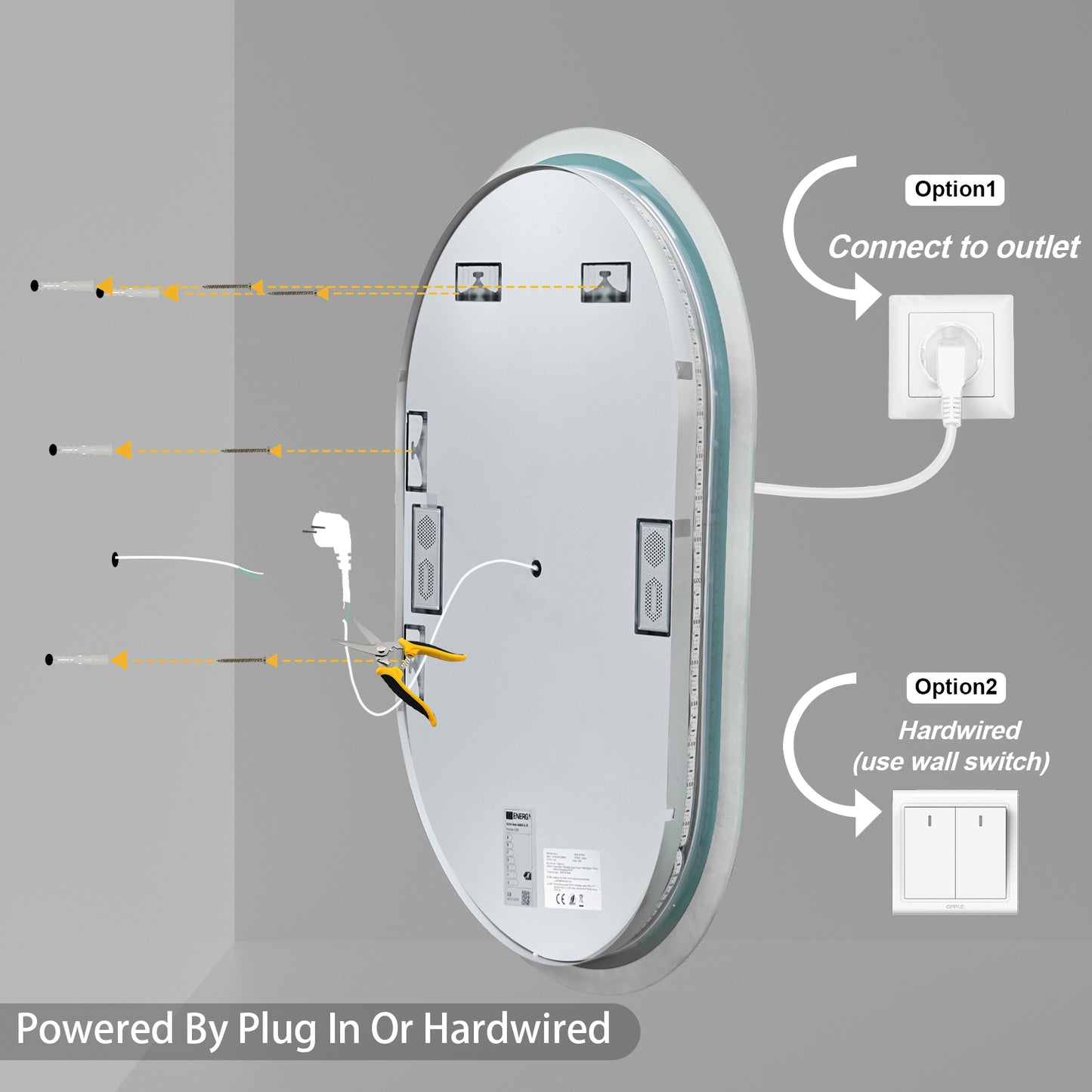 LUVODI Long Oval LED Bathroom Mirror with Bluetooth Speaker, No Display 23.62x35.43 in