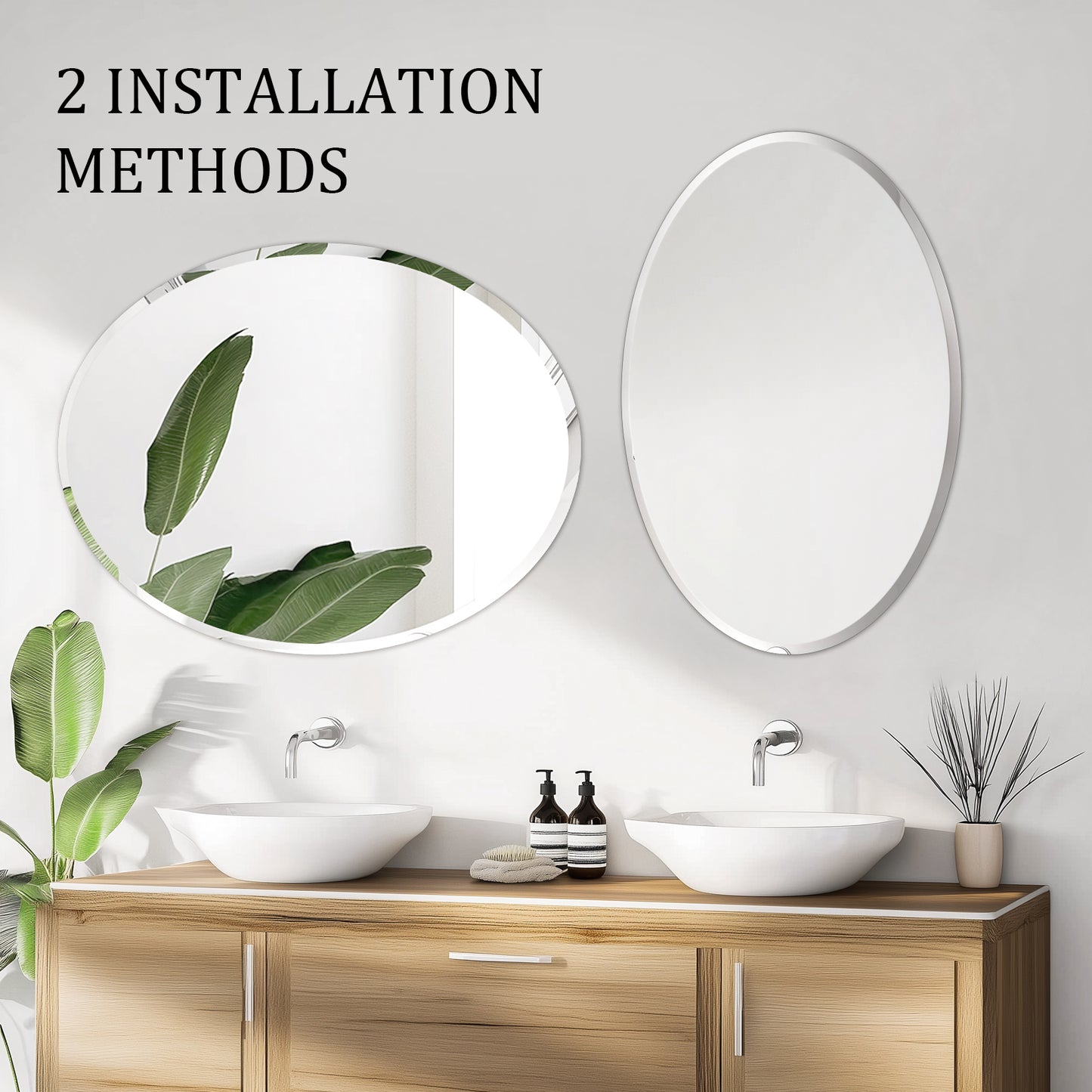Frameless Beveled Edge Oval Wall Mirror