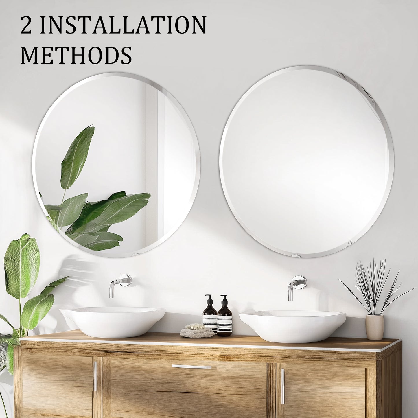 Frameless Round Circle Wall Glass Decor Mirror with Beveled Edge 23.6"/31.5" D