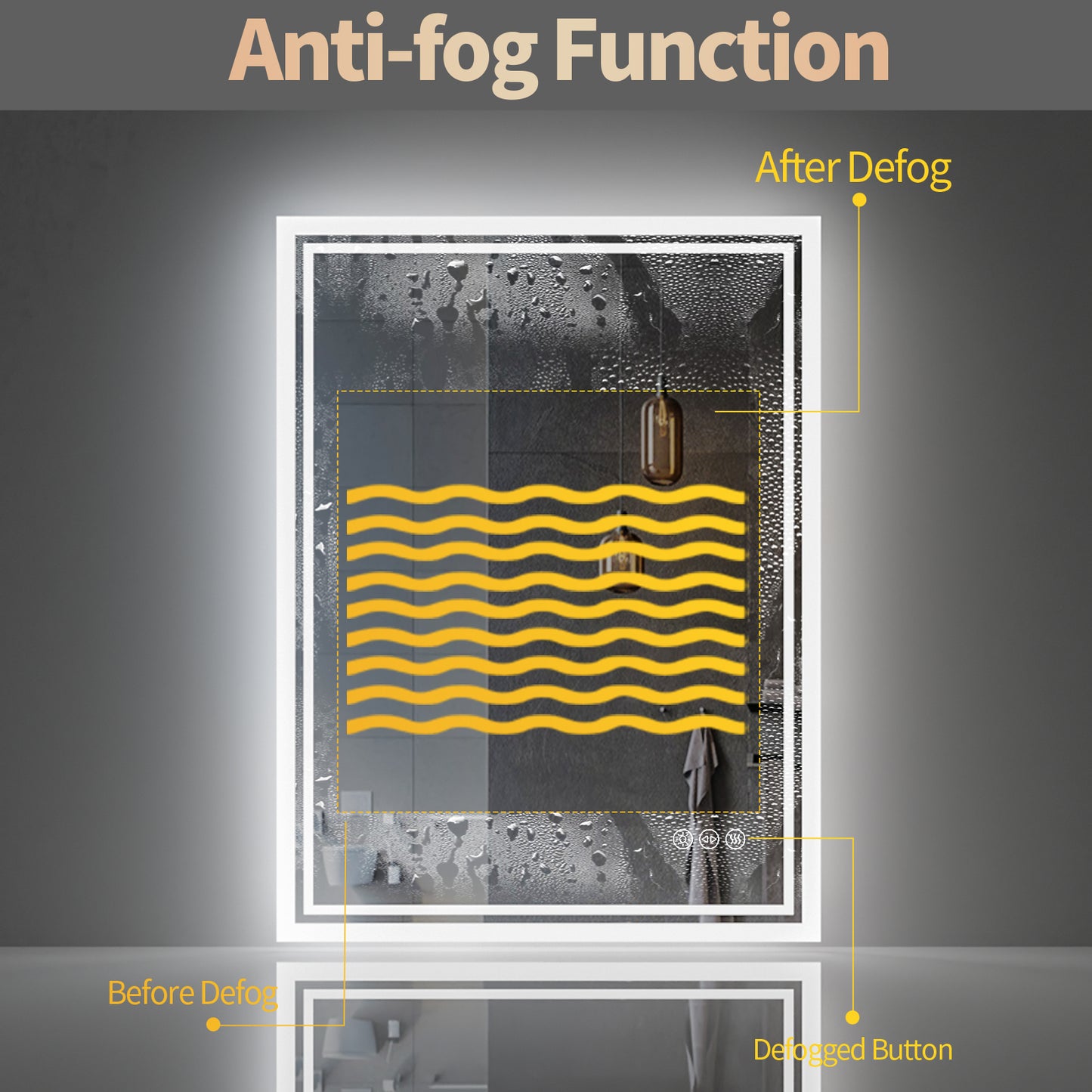 LUVODI Rectangular LED Bathroom Mirror 3Color Defogging Smart Mirror(Glowing Outer Edge)