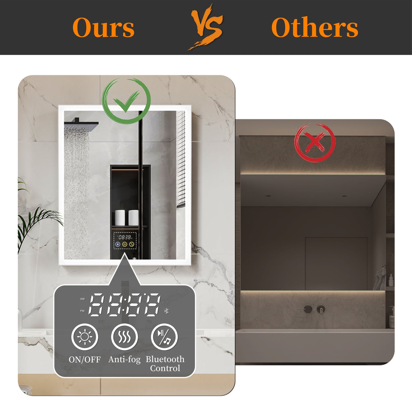 LUVODI LED Bluetooth Bathroom Mirror Cabinet, 500x600mm, 600x700mm, 3 colors, defogging