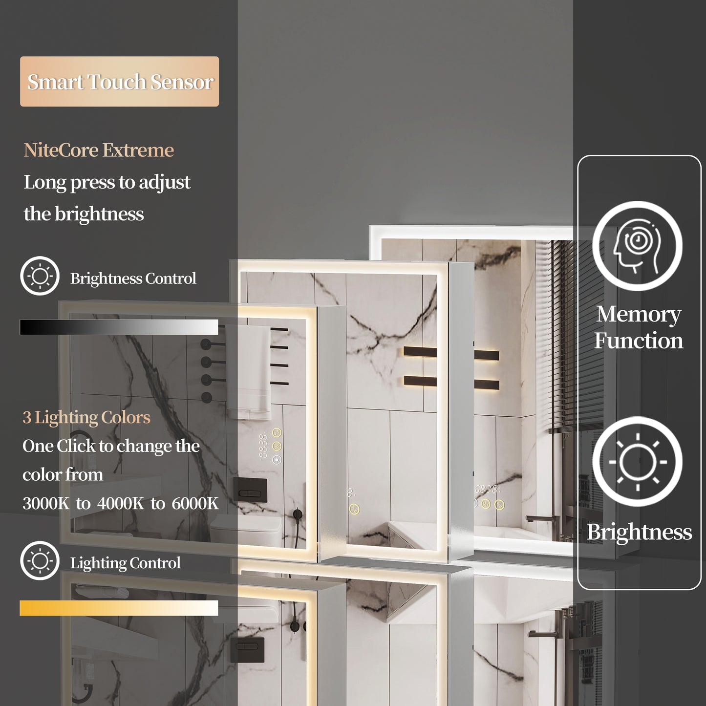 LUVODI LED Bluetooth Bathroom Mirror Cabinet, 500x600mm, 600x700mm, 3 colors, defogging