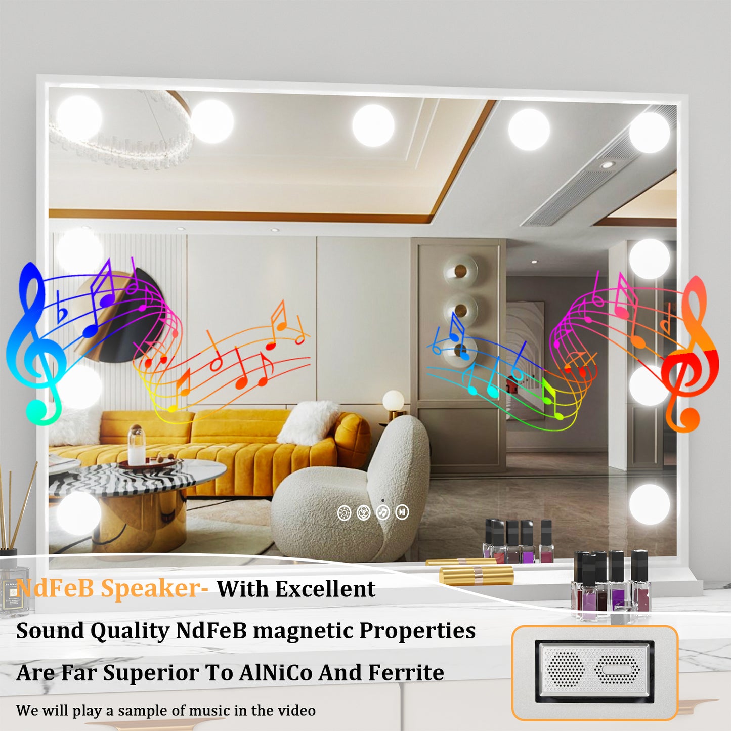 LUVODI Hollywood Vanity Mirror with Lights and Bluetooth Speakers, 32x24in