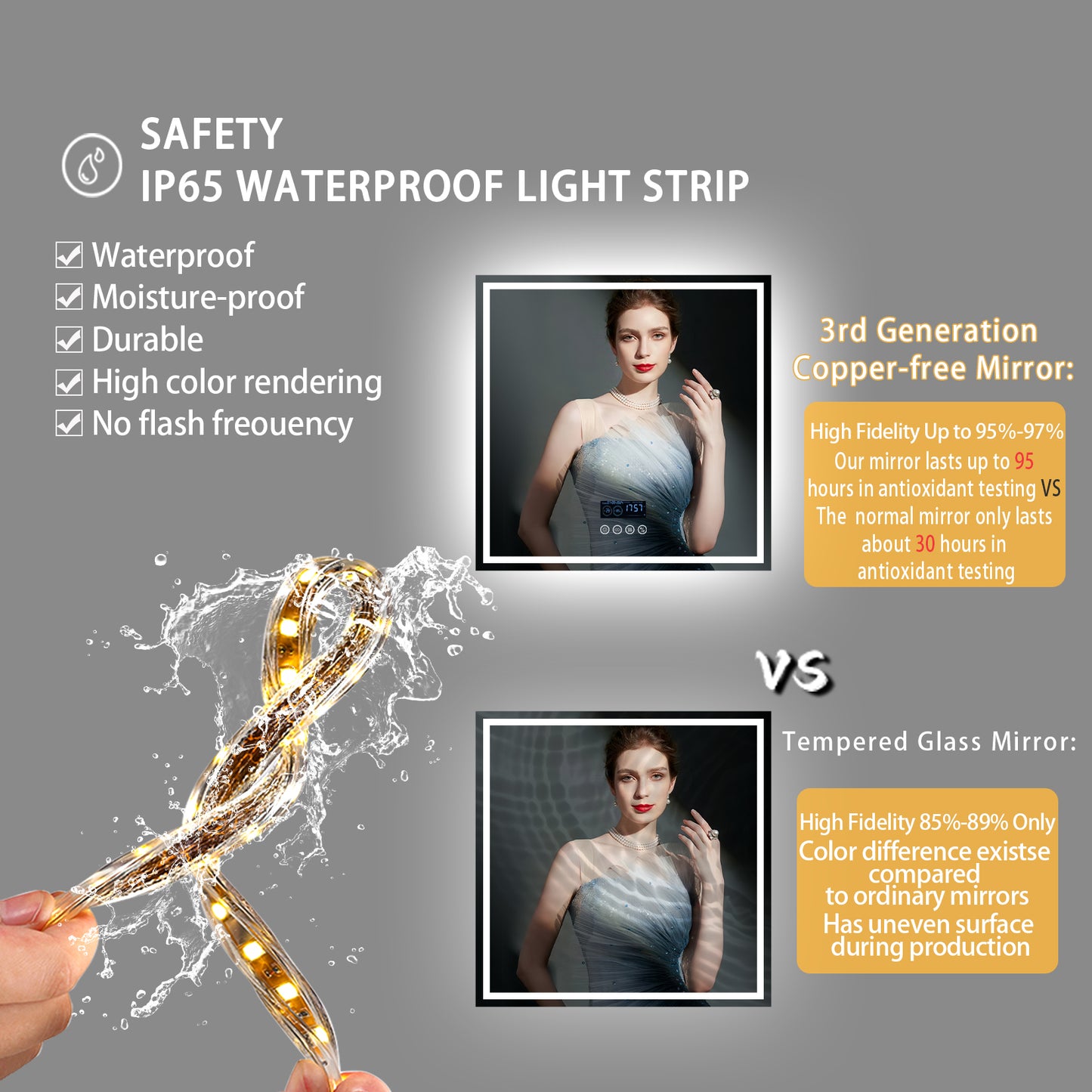 LUVODI Square LED Buetooth Bathroom Mirror Music Mirror