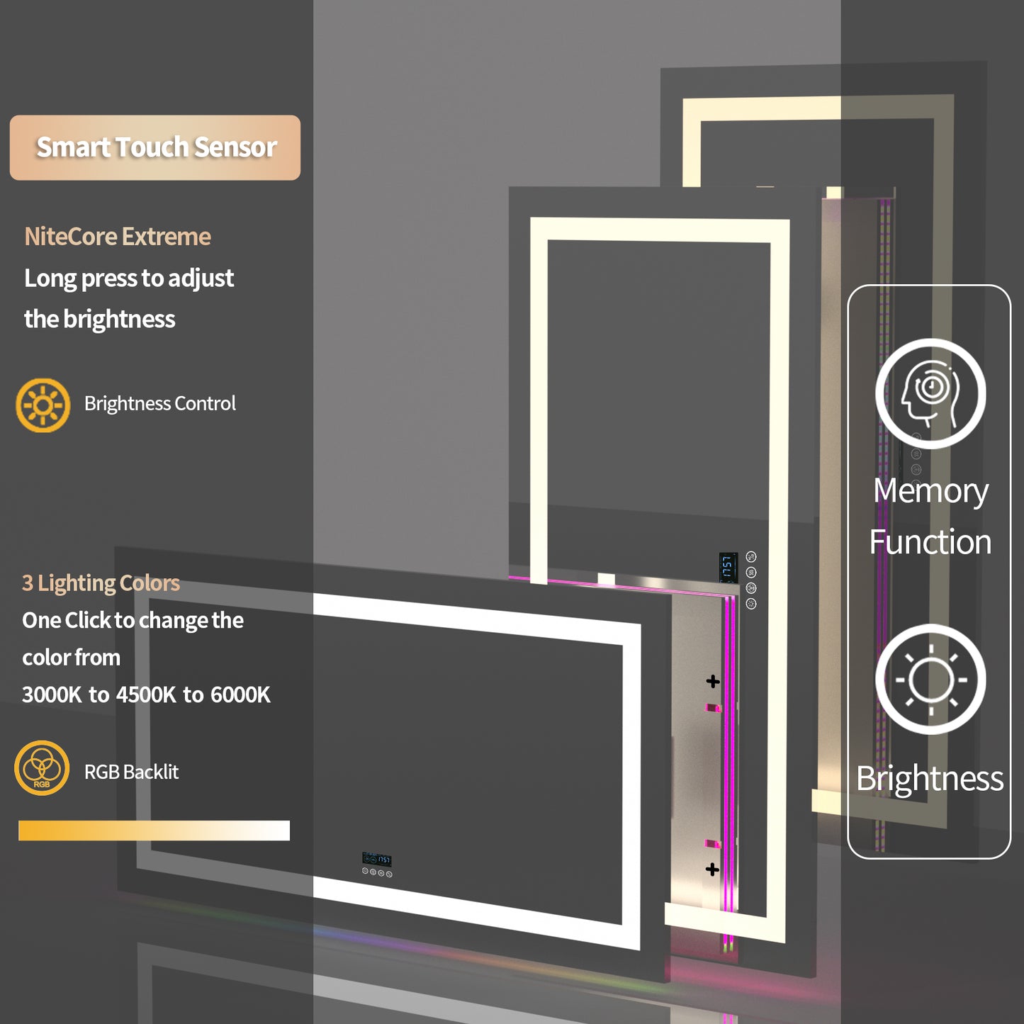 LUVODI Rectangular Bluetooth Bathroom Mirror with RGB Backlit, Smart Display Horizontal Hanging