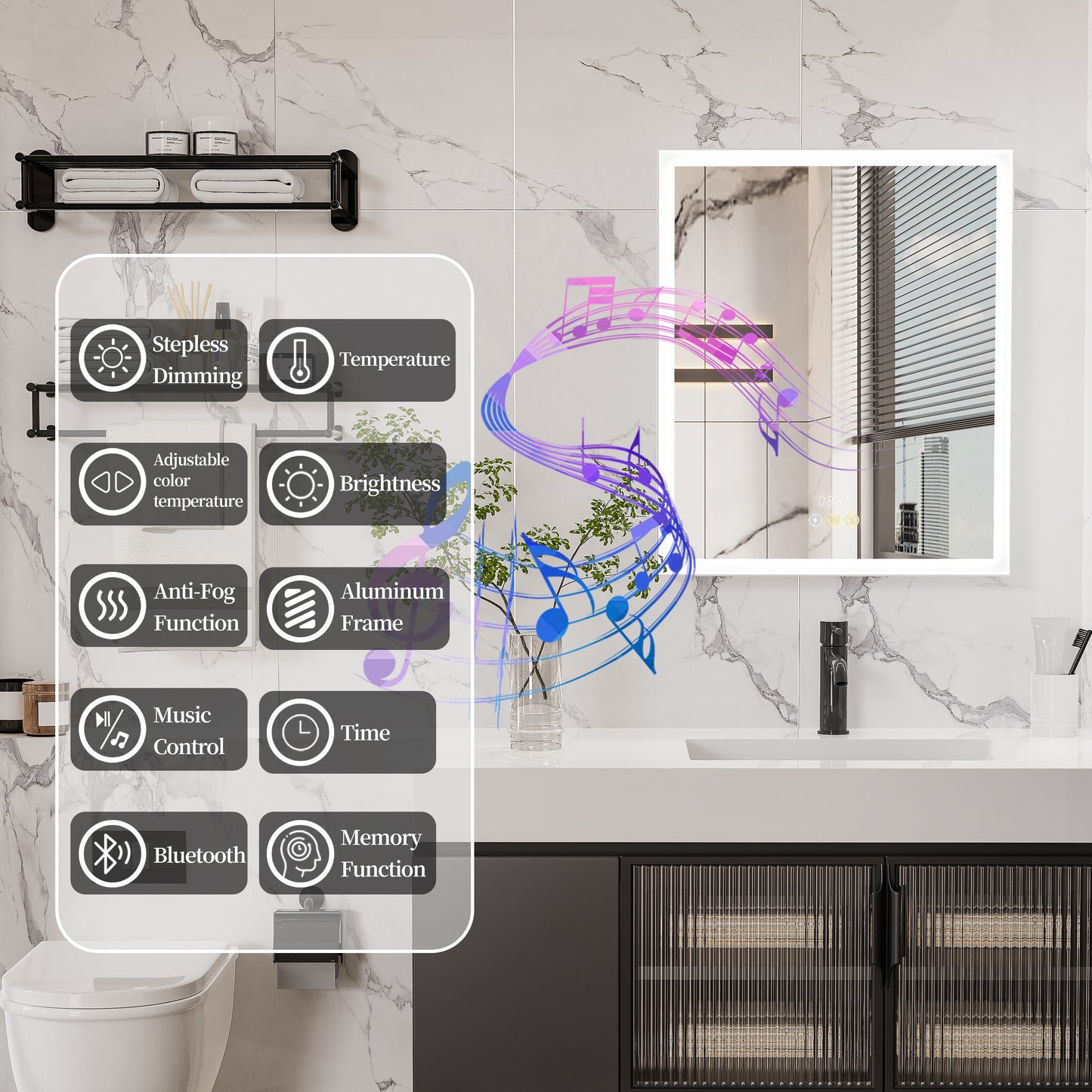 LUVODI LED Bluetooth Bathroom Mirror Cabinet, 500x600mm, 600x700mm, 3 colors, defogging