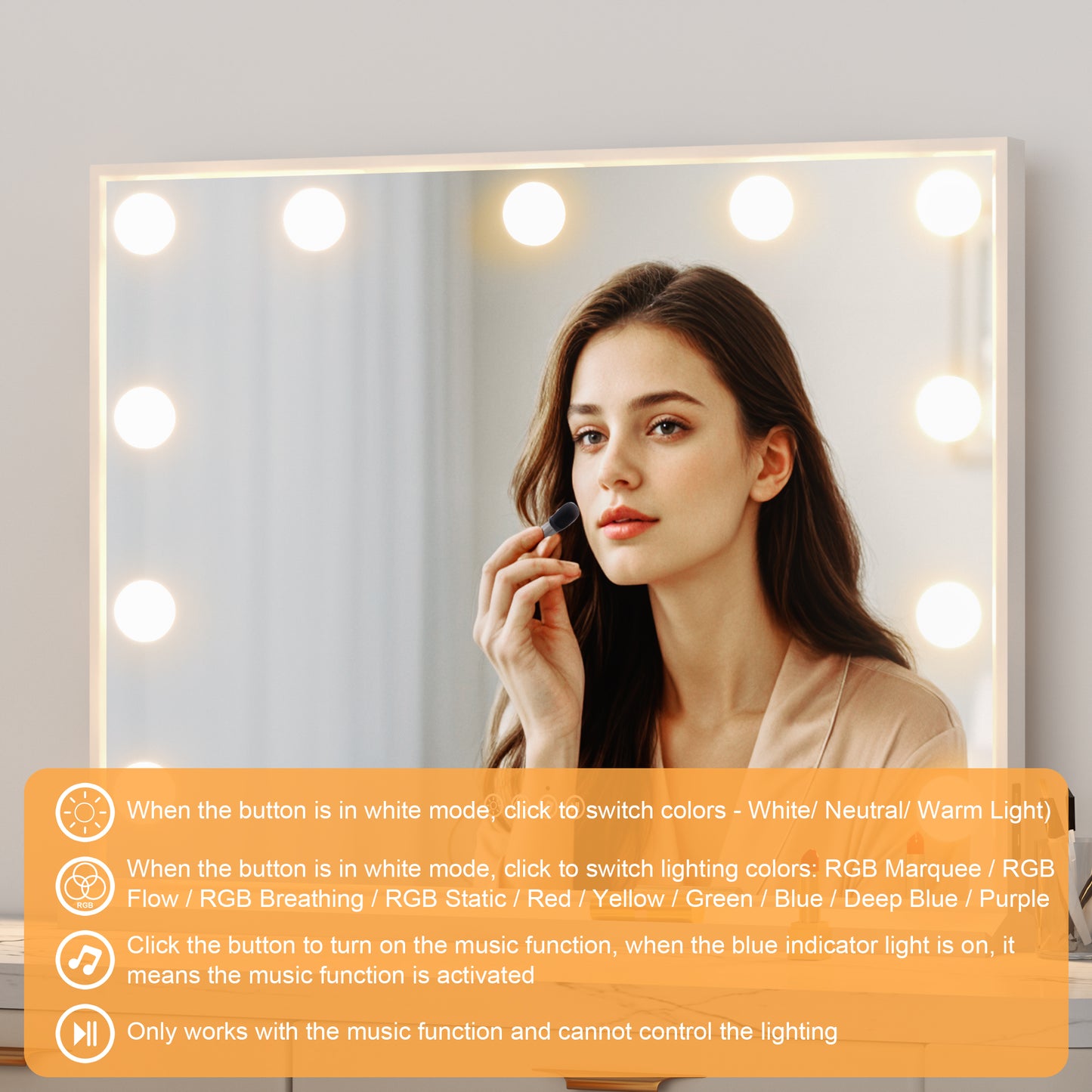 LUVODI Hollywood Vanity Mirror with Lights and Bluetooth Speakers, 32x24in