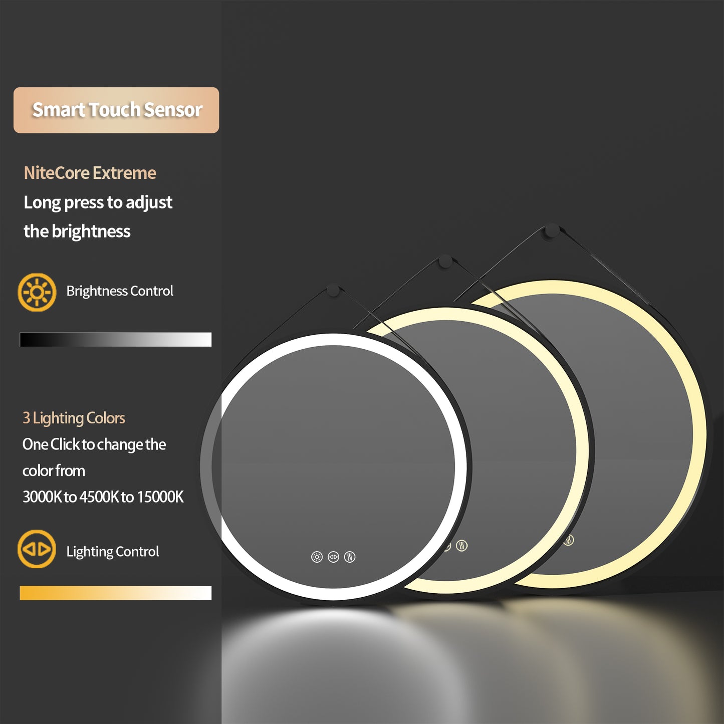 LUVODI Lighted Bathroom Mirror with Strap Round LED Bathroom Mirror