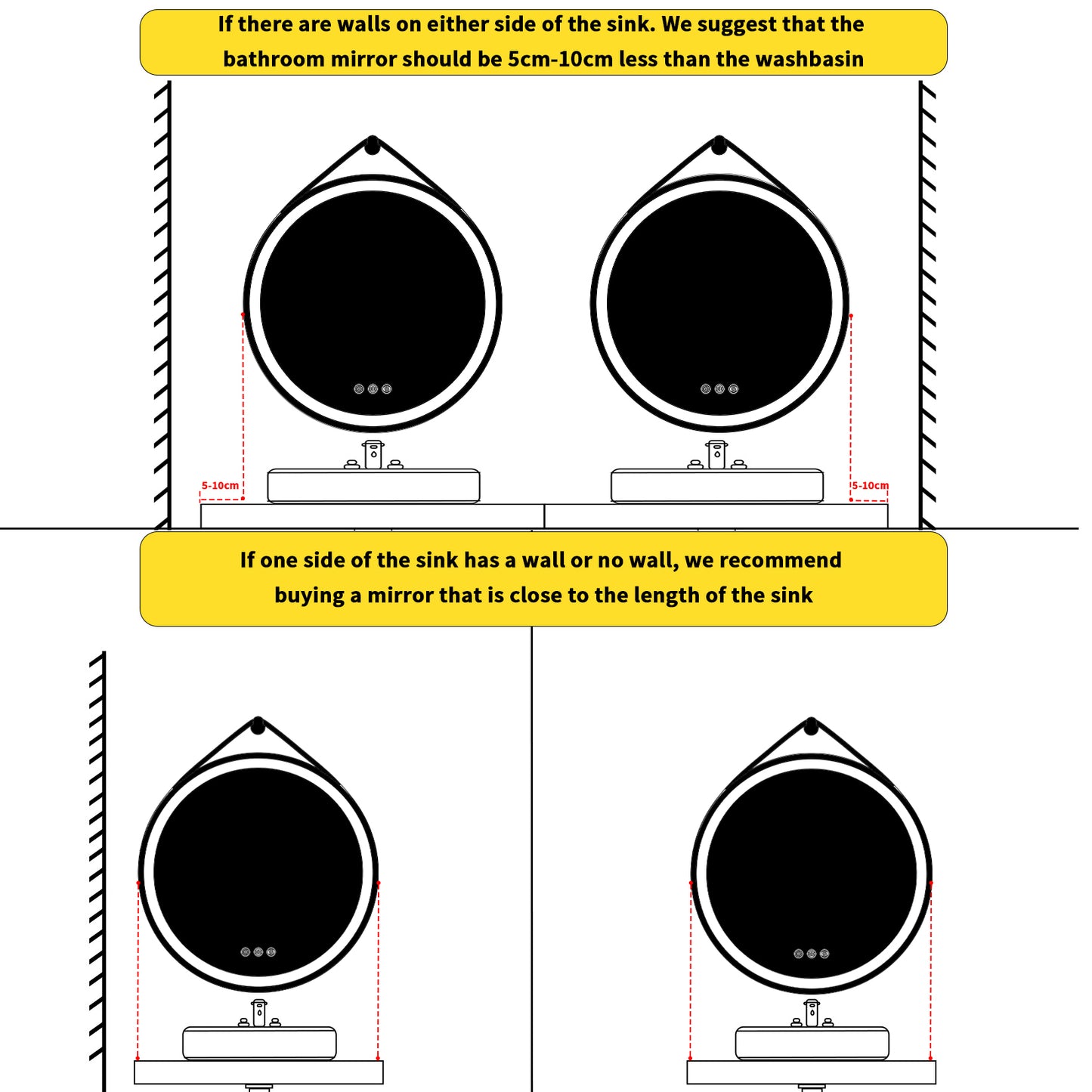 LUVODI Lighted Bathroom Mirror with Strap Round LED Bathroom Mirror