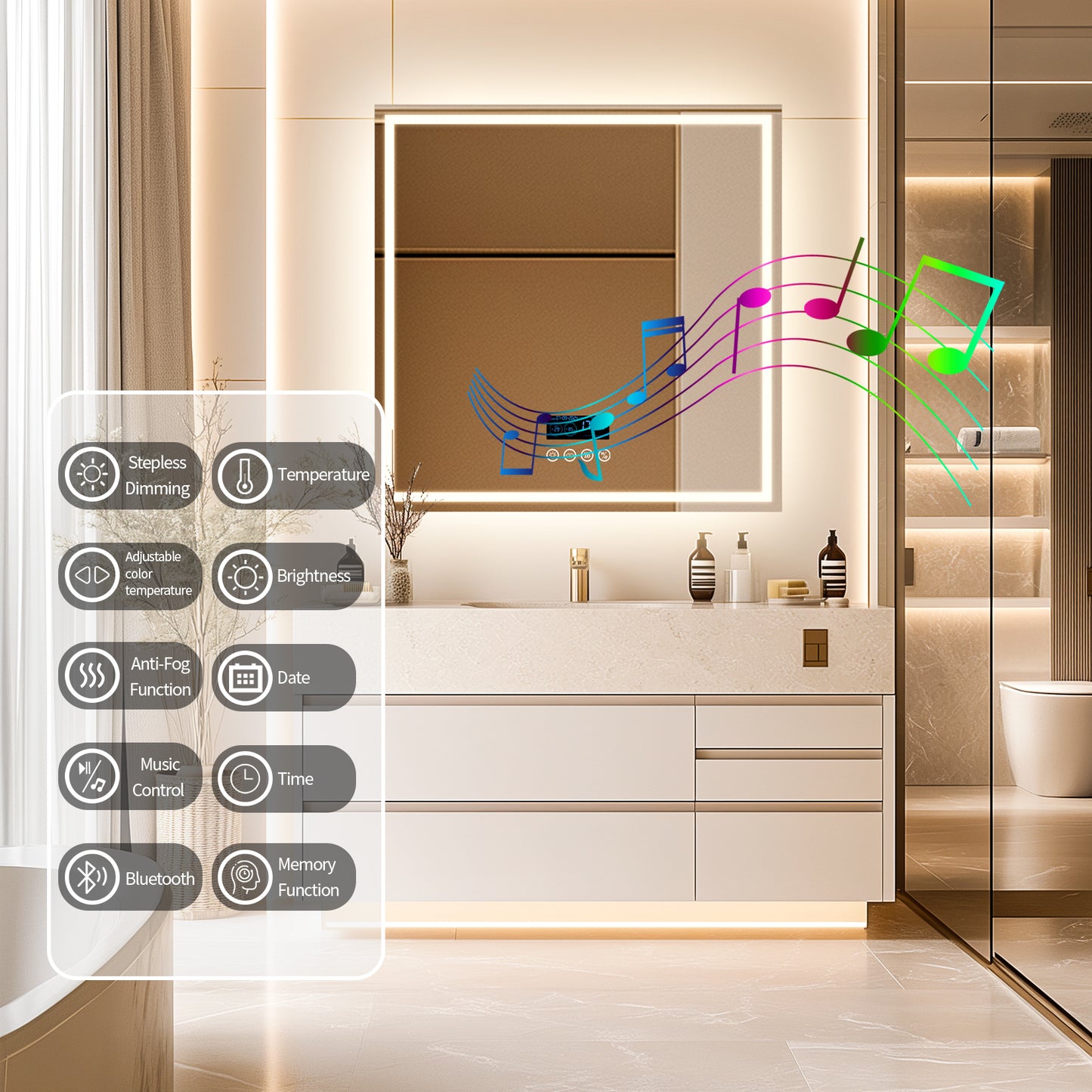 LUVODI Square LED Buetooth Bathroom Mirror Music Mirror