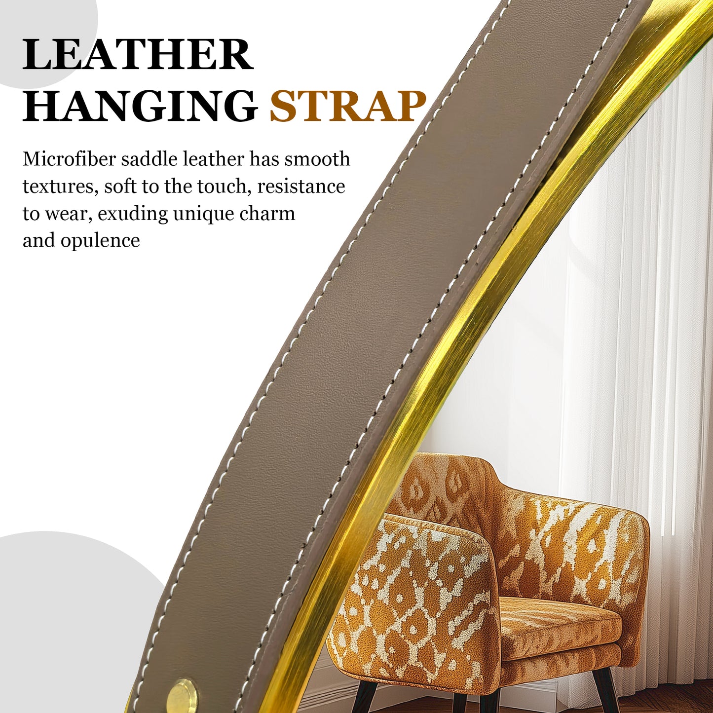 Gold Round Mirror With Hanging Rope For Living Room, Bedroom, Entryway