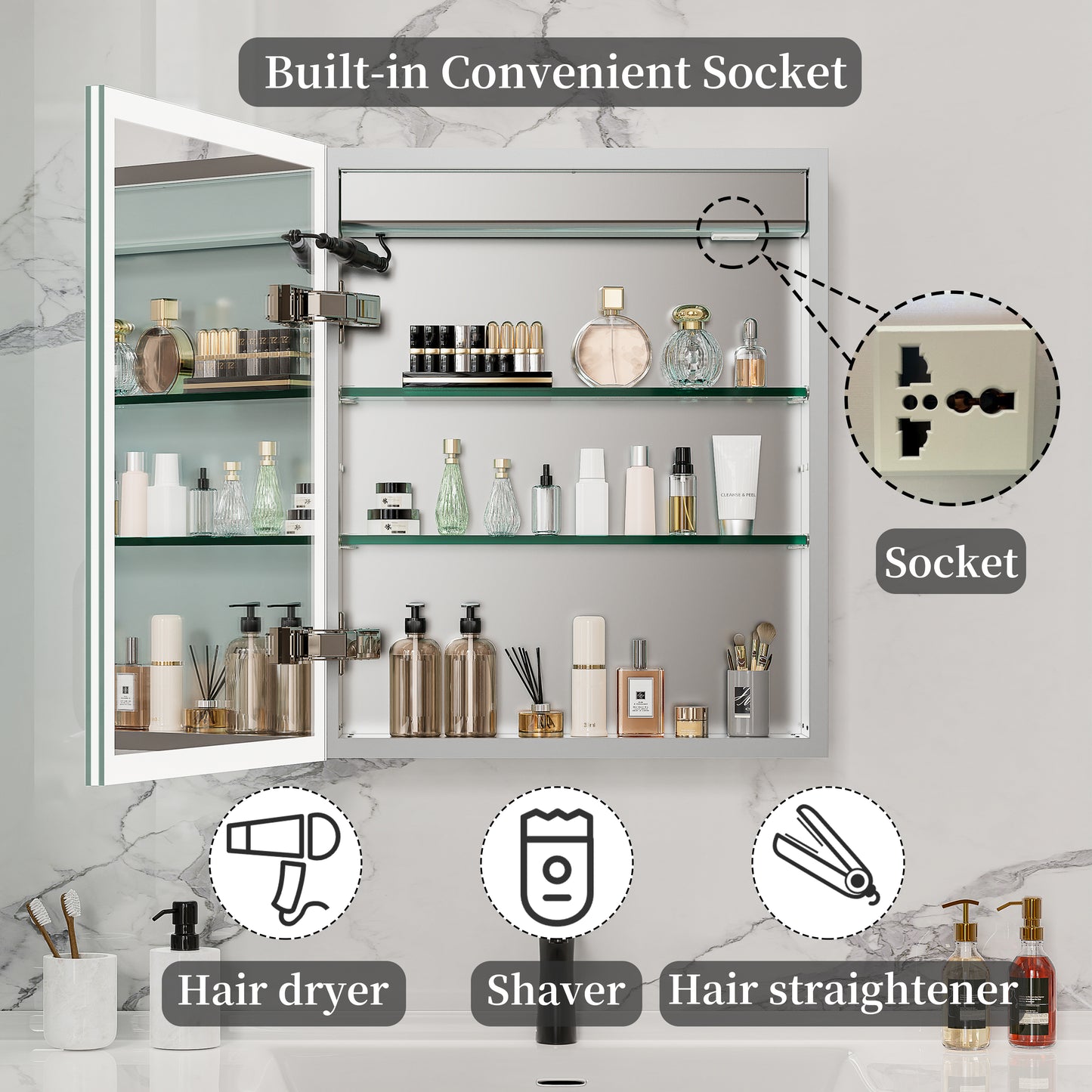 LUVODI LED Bluetooth Bathroom Mirror Cabinet, 500x600mm, 600x700mm, 3 colors, defogging