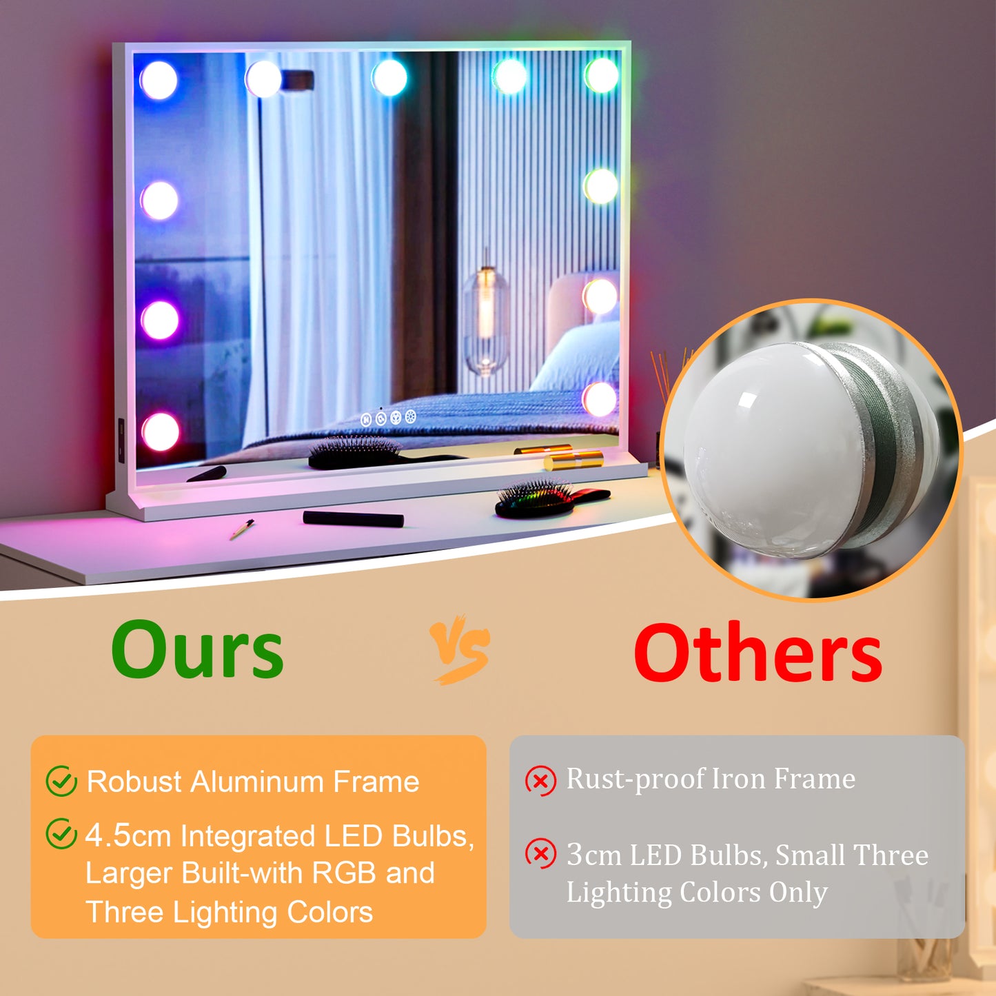 LUVODI Hollywood Vanity Mirror with Lights and Bluetooth Speakers, 32x24in