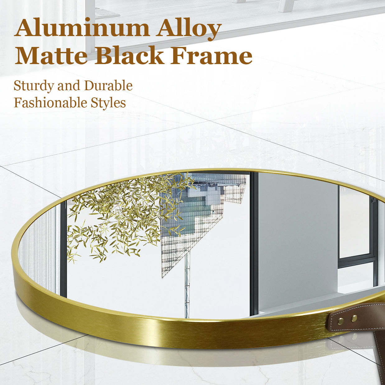 Gold Round Mirror With Hanging Rope For Living Room, Bedroom, Entryway