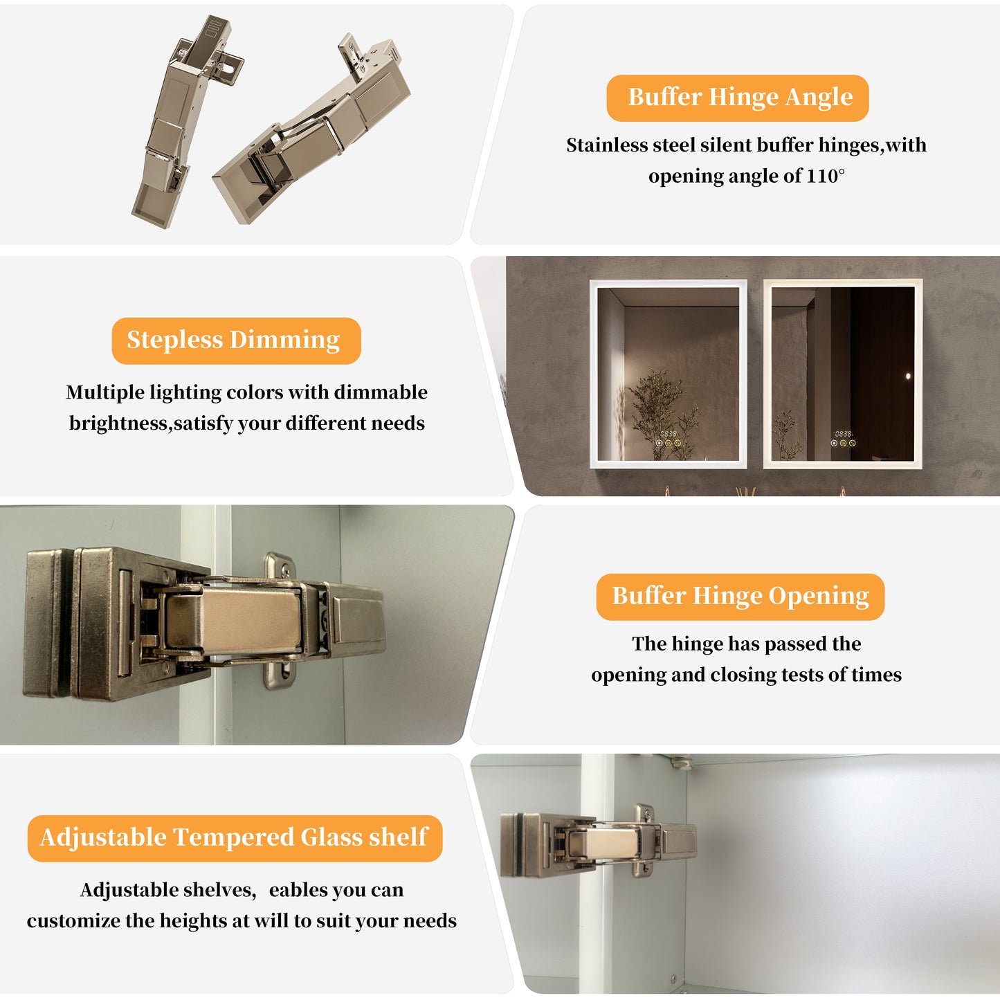 LUVODI LED Bluetooth Bathroom Mirror Cabinet, 500x600mm, 600x700mm, 3 colors, defogging