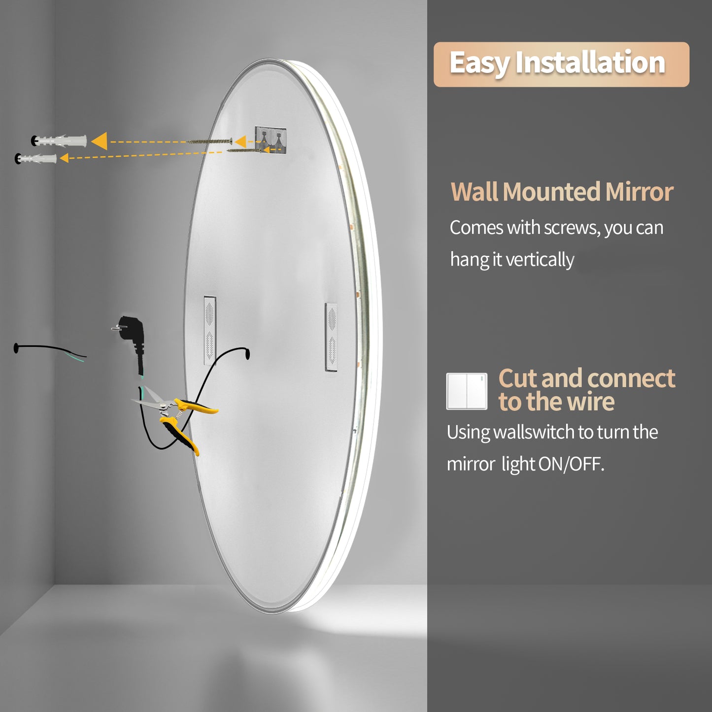 LUVODI Round LED Bluetooth Bathroom Mirror with Smart Display 80x80cm